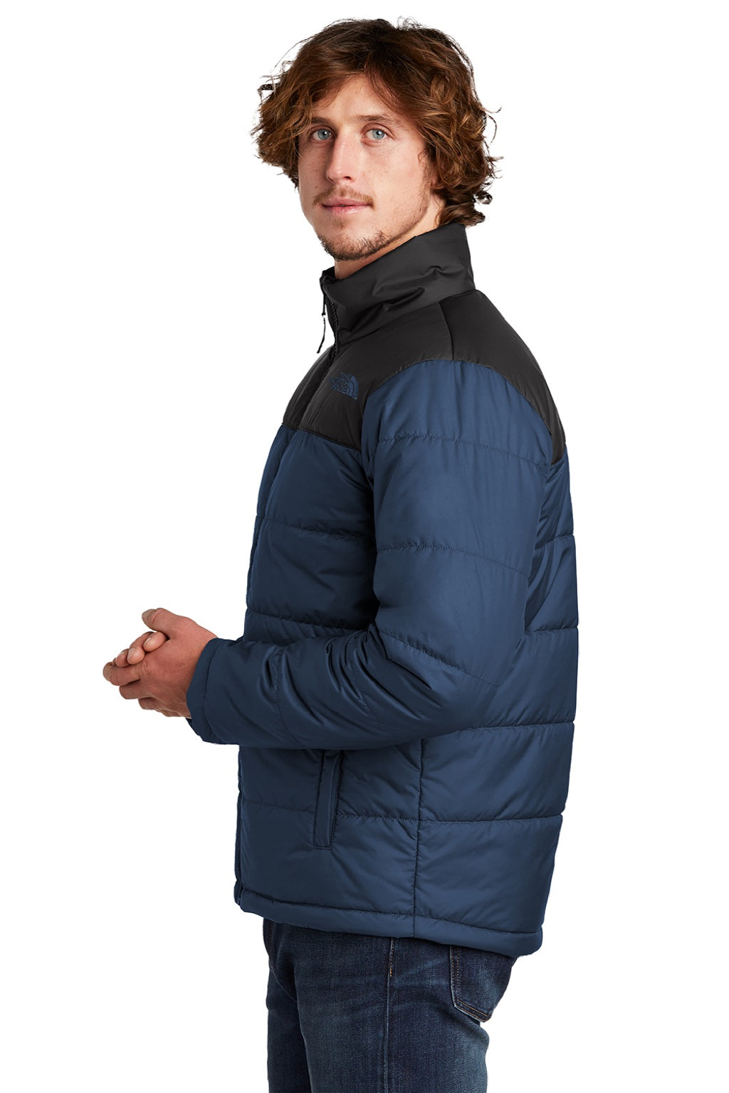The North Face NF0A7V6J Mens Everyday Water Resistant Insulated Full Zip Jacket Shady Blue Model Side