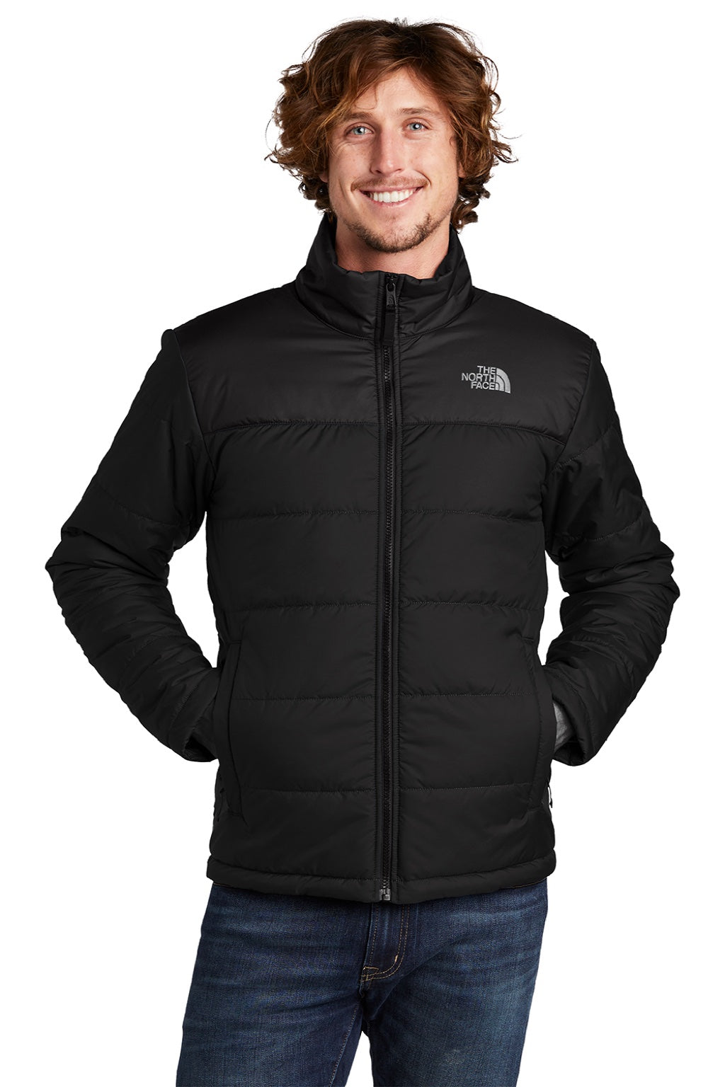 The North Face NF0A7V6J Mens Everyday Water Resistant Insulated Full Zip Jacket Black Model Front