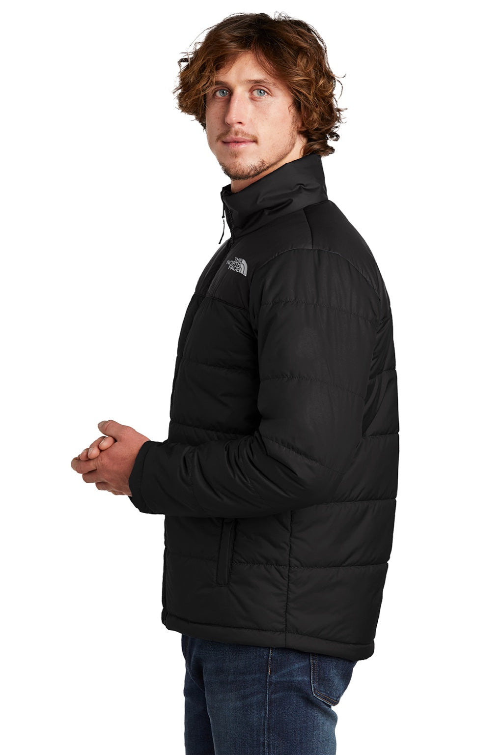 The North Face NF0A7V6J Mens Everyday Water Resistant Insulated Full Zip Jacket Black Model Side
