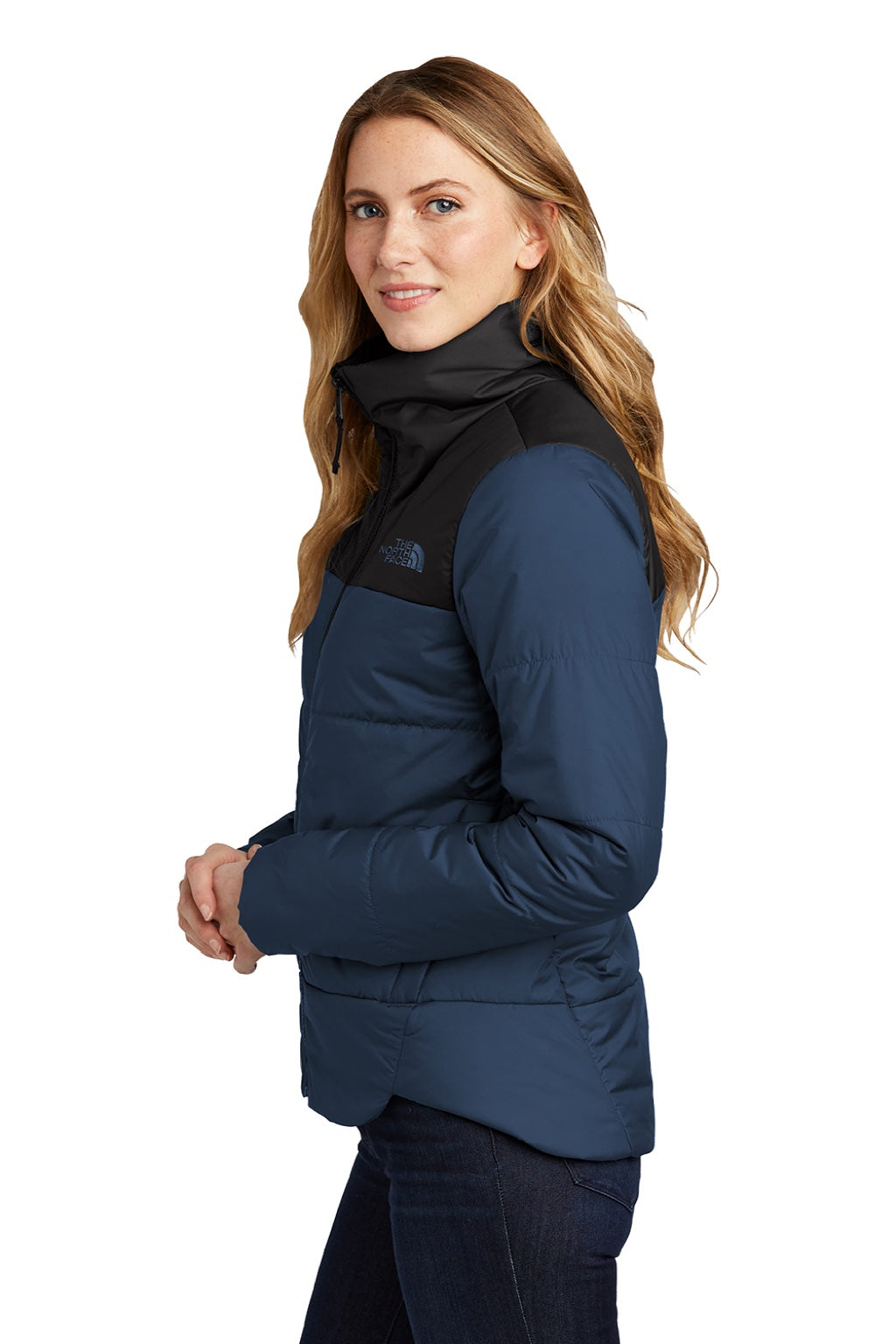 The North Face NF0A7V6K Womens Everyday Water Resistant Insulated Full Zip Jacket Shady Blue Model Side