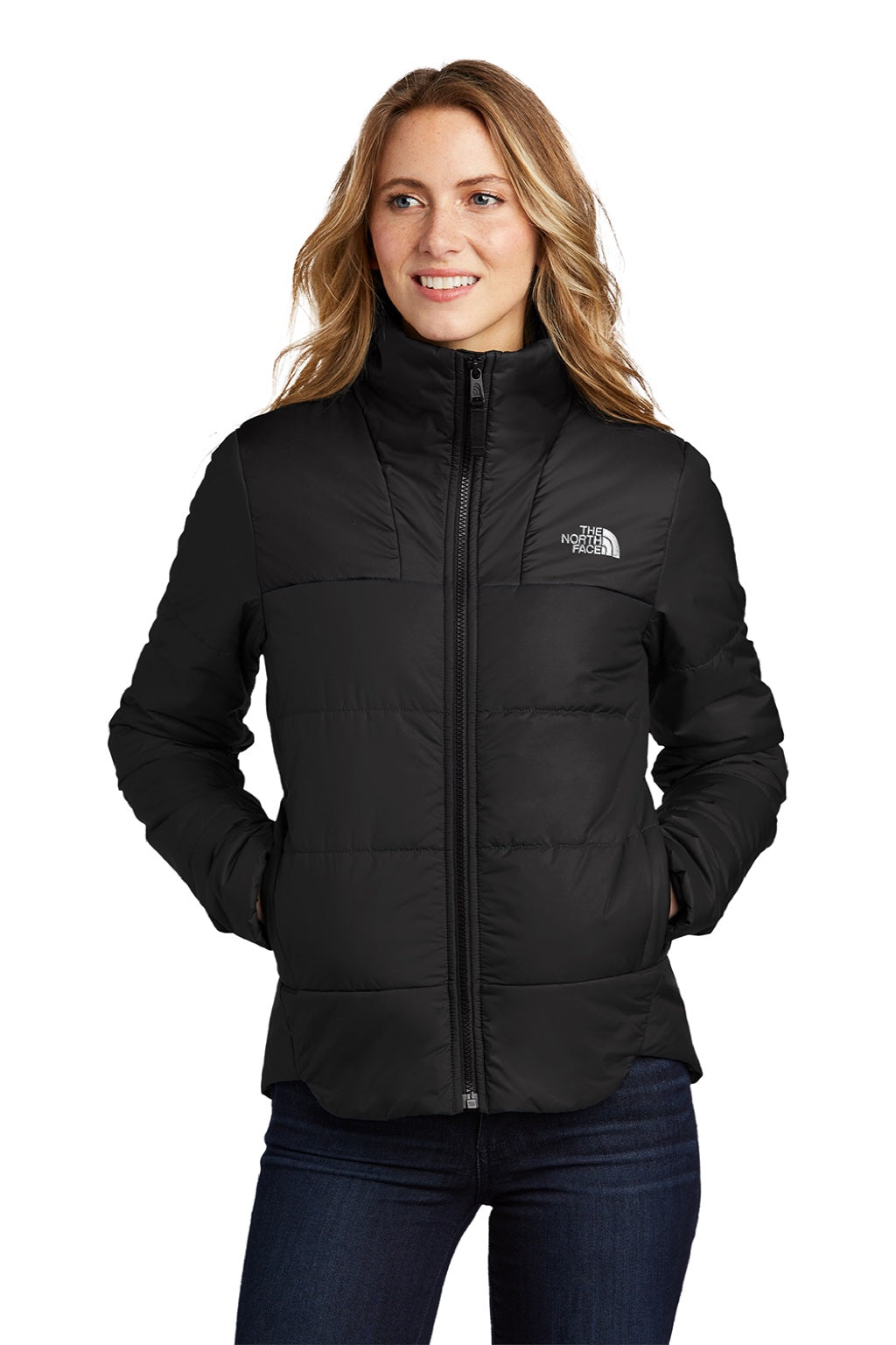 The North Face NF0A7V6K Womens Everyday Water Resistant Insulated Full Zip Jacket Black Model Front