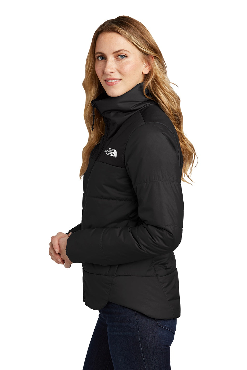 The North Face NF0A7V6K Womens Everyday Water Resistant Insulated Full Zip Jacket Black Model Side