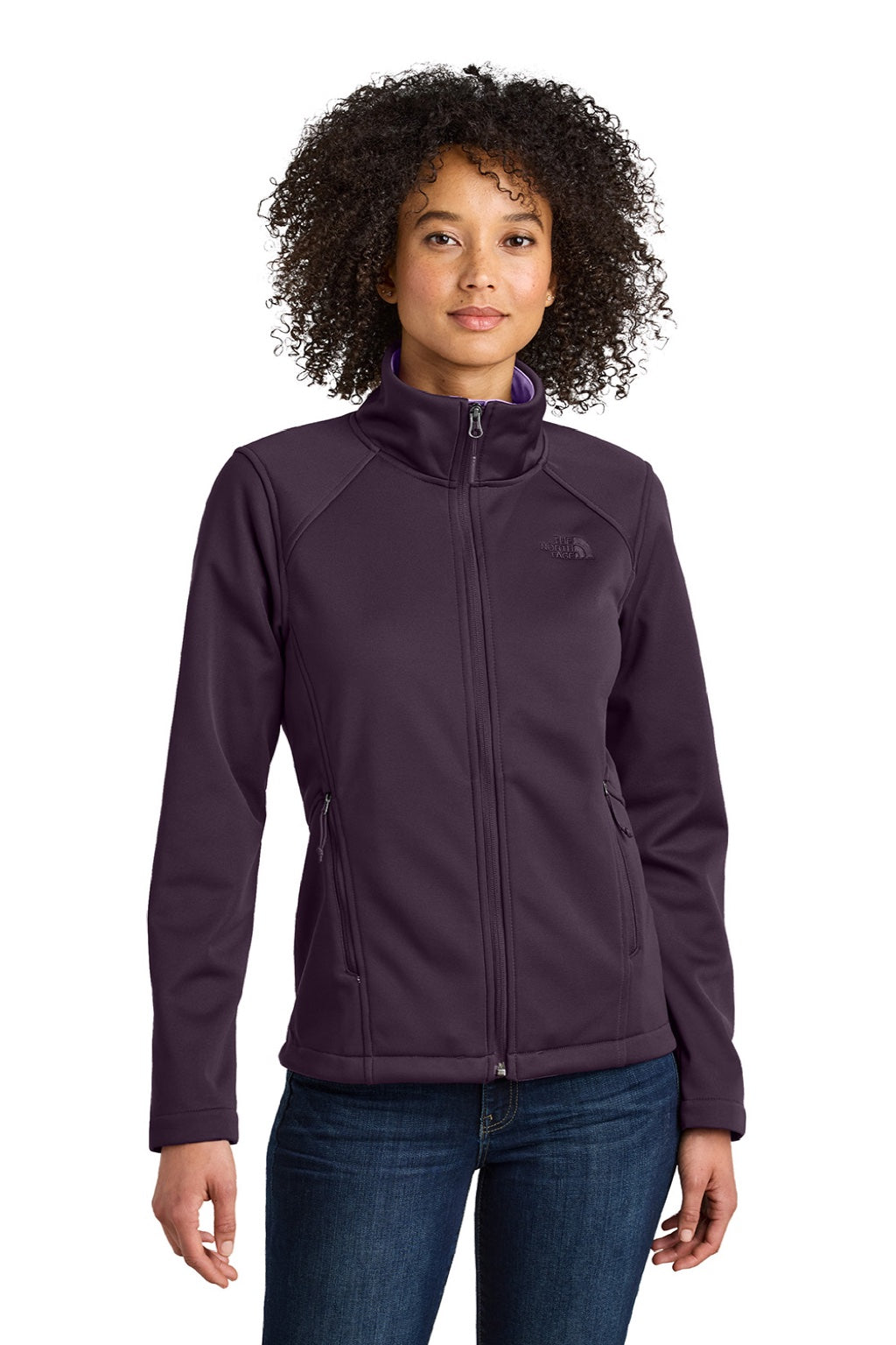 The North Face NF0A88D4 Womens Ridgewall Wind & Water Resistant Soft Shell Full Zip Jacket Blackberry Wine Purple Model Front