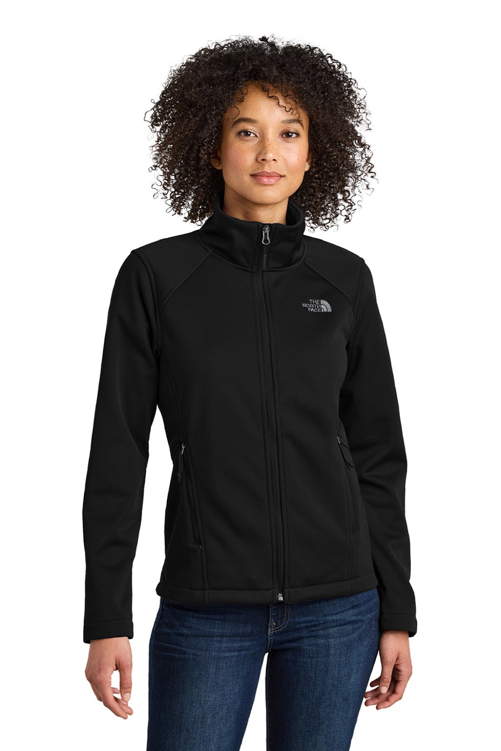 The North Face NF0A88D4 Womens Ridgewall Wind & Water Resistant Soft Shell Full Zip Jacket Black Model Front
