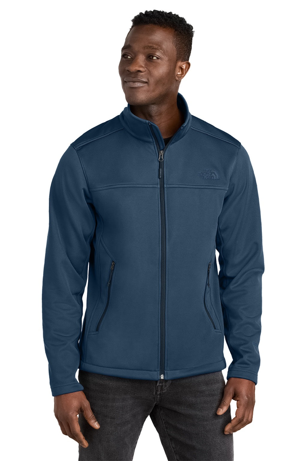 The North Face NF0A88D5 Mens Ridgewall Wind & Water Resistant Soft Shell Full Zip Jacket Shady Blue Model Front