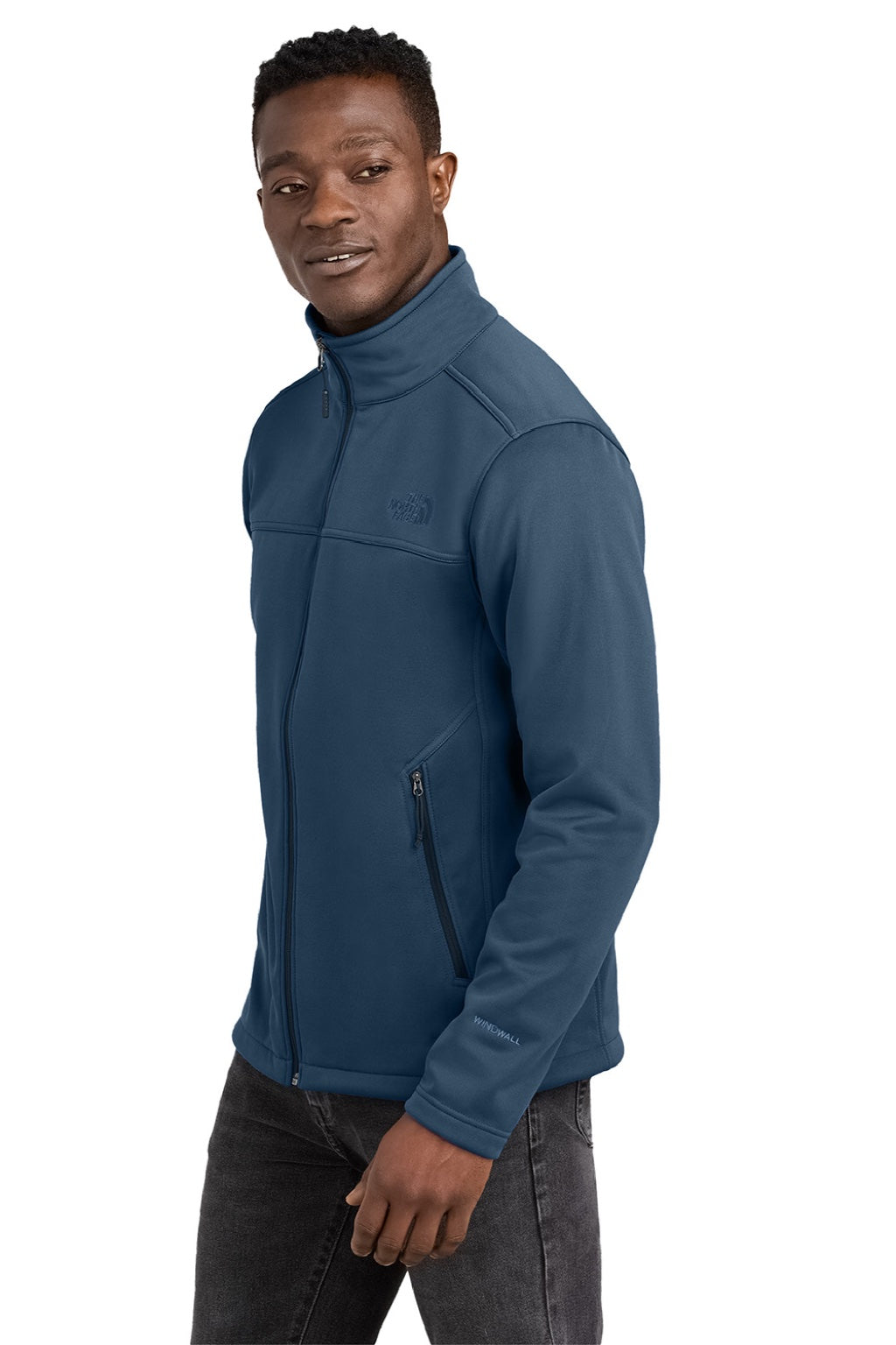 The North Face NF0A88D5 Mens Ridgewall Wind & Water Resistant Soft Shell Full Zip Jacket Shady Blue Model Side