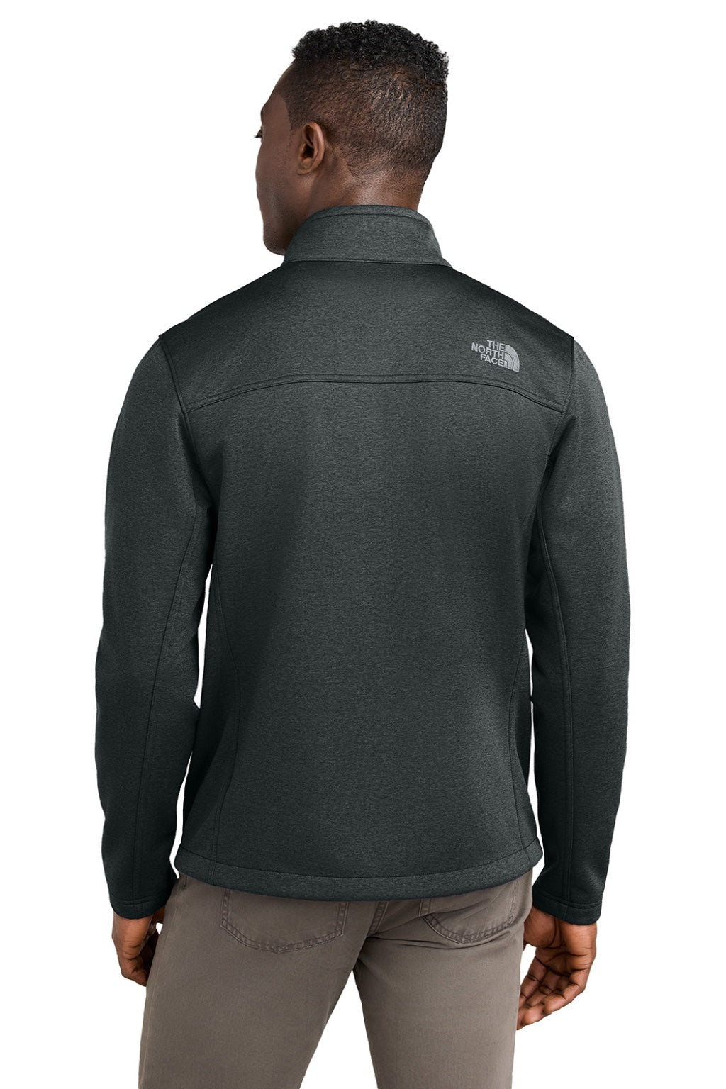 The North Face NF0A88D5 Mens Ridgewall Wind & Water Resistant Soft Shell Full Zip Jacket Heather Dark Grey Model Back