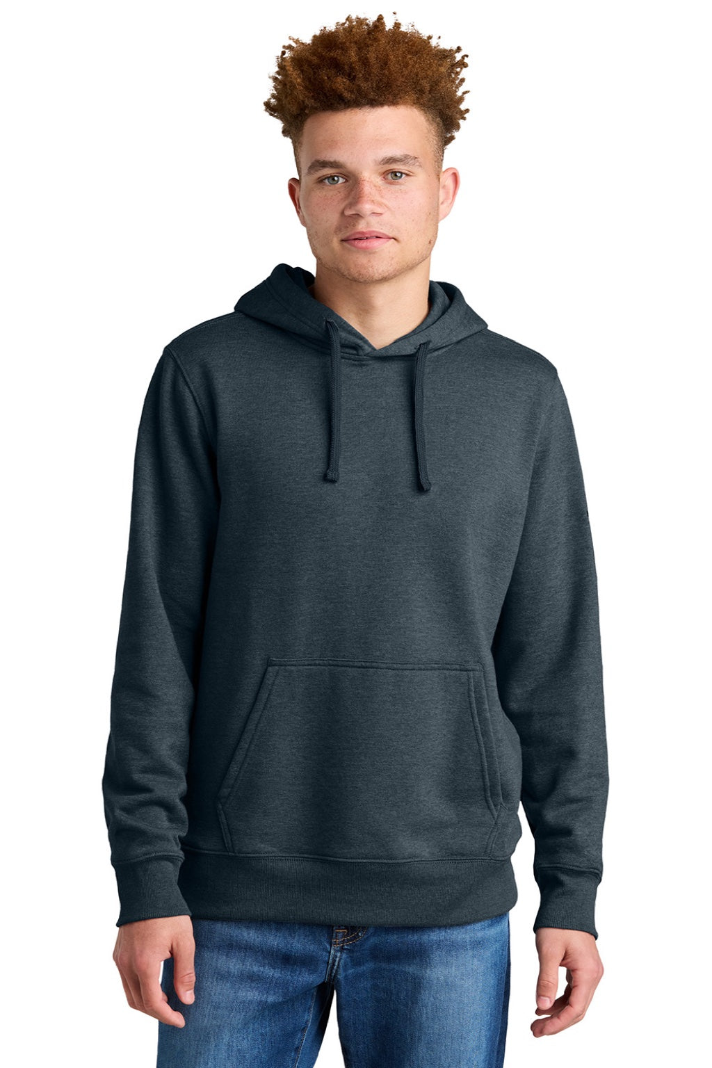 The North Face NF0A8AU0 Mens Hooded Sweatshirt Hoodie w/ Pouch Pocket Heather Urban Navy Blue Model Front