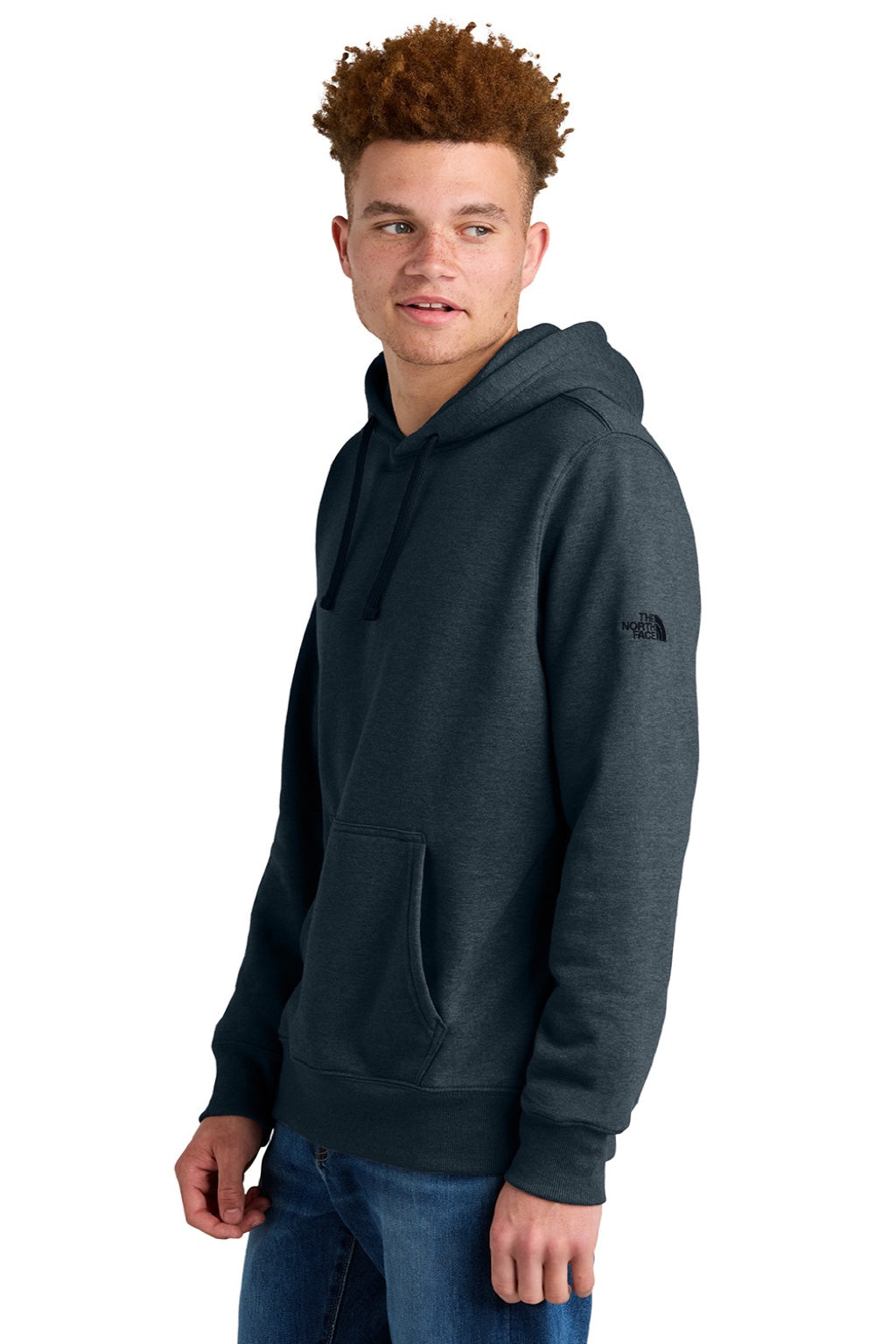 The North Face NF0A8AU0 Mens Hooded Sweatshirt Hoodie w/ Pouch Pocket Heather Urban Navy Blue Model Side