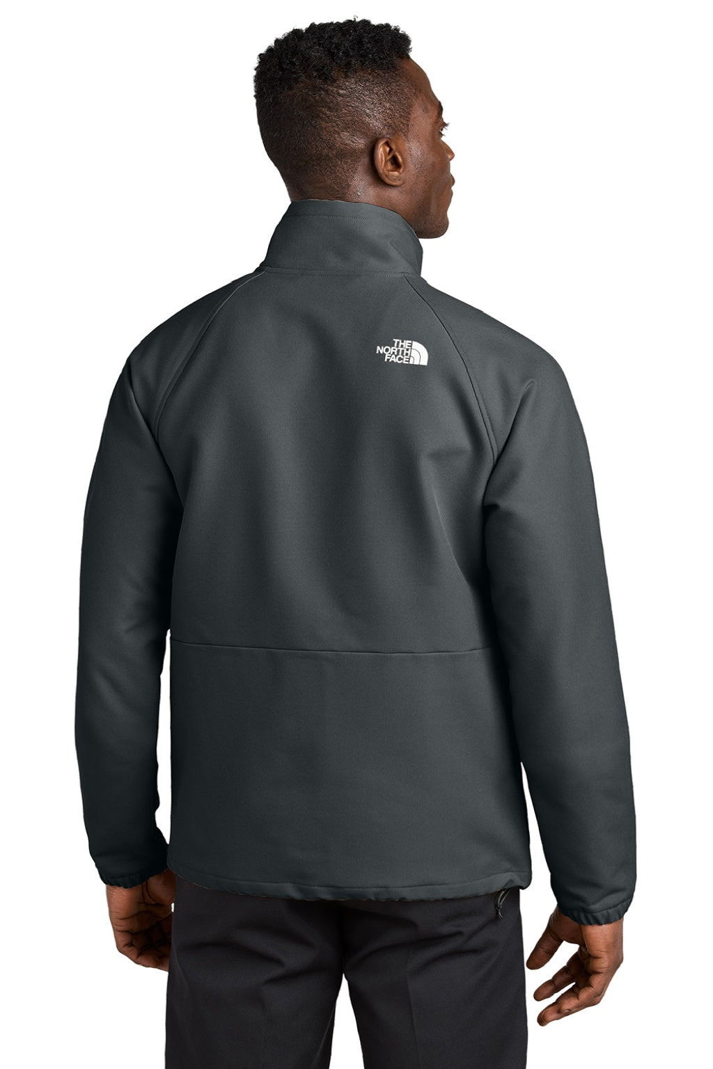The North Face NF0A8BUD Mens Barr Lake Water Resistant Soft Shell Full Zip Jacket Heahter Dark Asphalt Grey Model Back