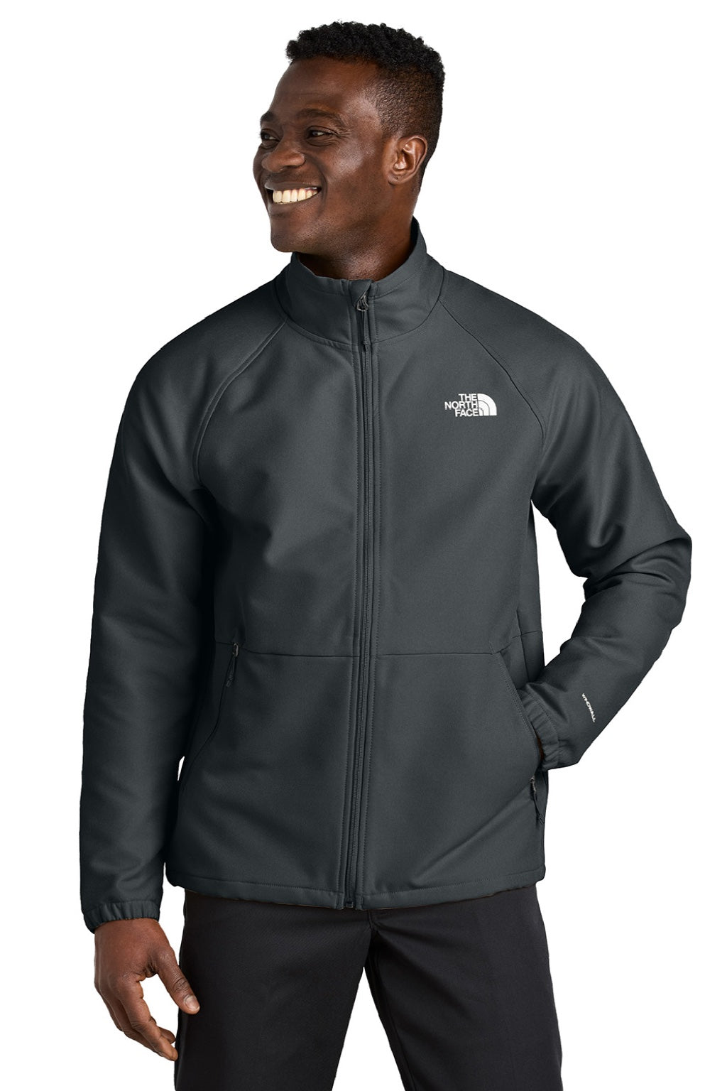 The North Face NF0A8BUD Mens Barr Lake Water Resistant Soft Shell Full Zip Jacket Heahter Dark Asphalt Grey Model Front
