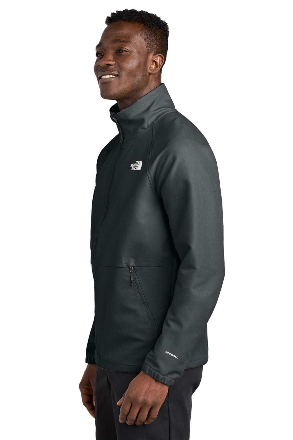 The North Face NF0A8BUD Mens Barr Lake Water Resistant Soft Shell Full Zip Jacket Heahter Dark Asphalt Grey Model Side