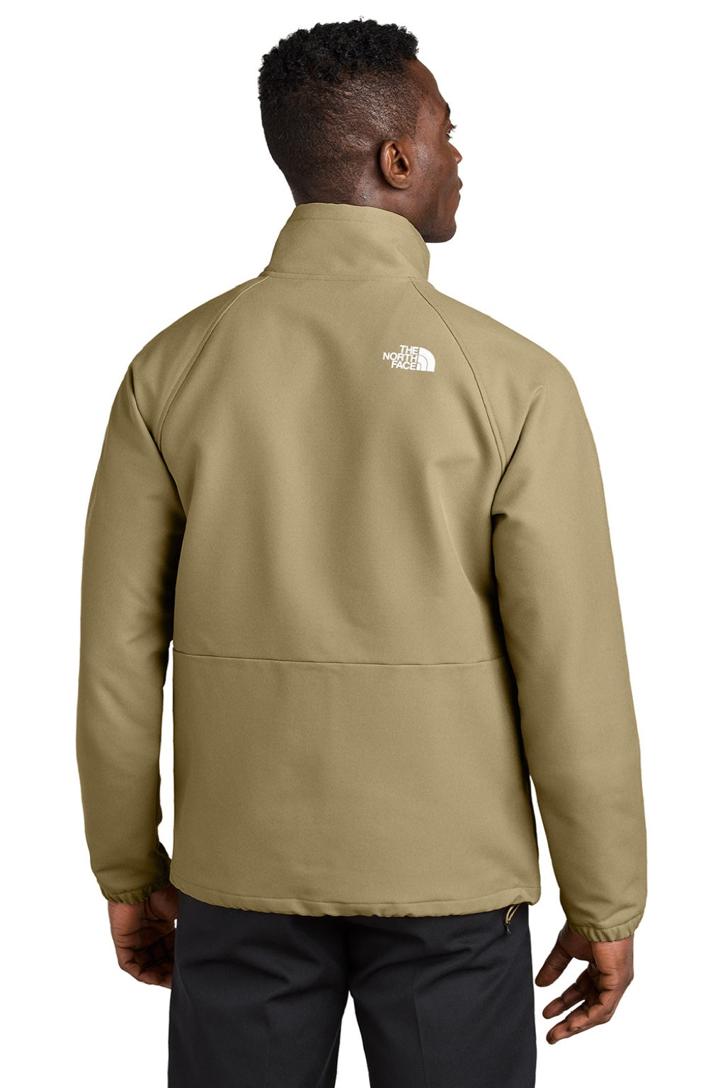 The North Face NF0A8BUD Mens Barr Lake Water Resistant Soft Shell Full Zip Jacket Heather Dark Khaki Stone Model Back