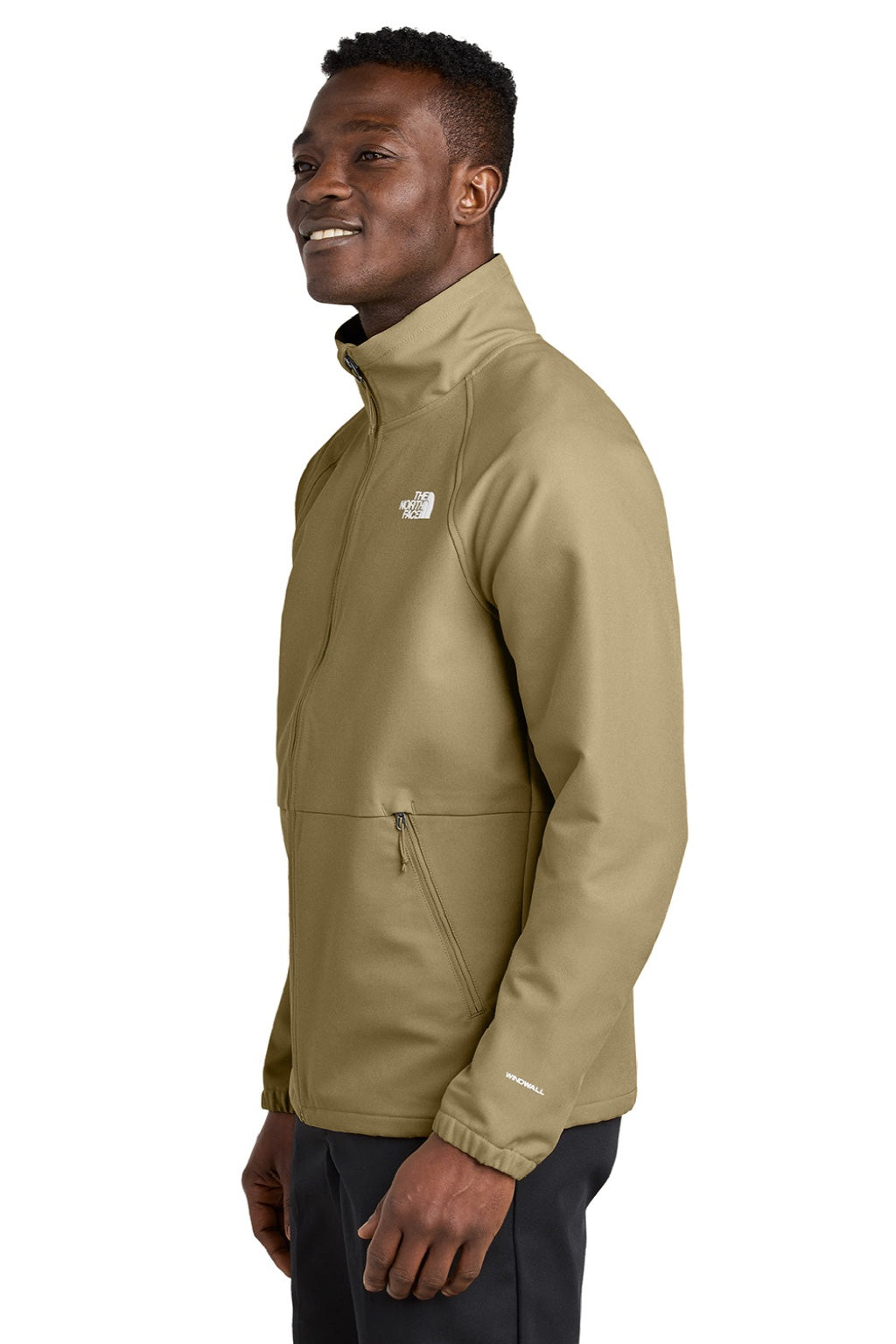 The North Face NF0A8BUD Mens Barr Lake Water Resistant Soft Shell Full Zip Jacket Heather Dark Khaki Stone Model Side