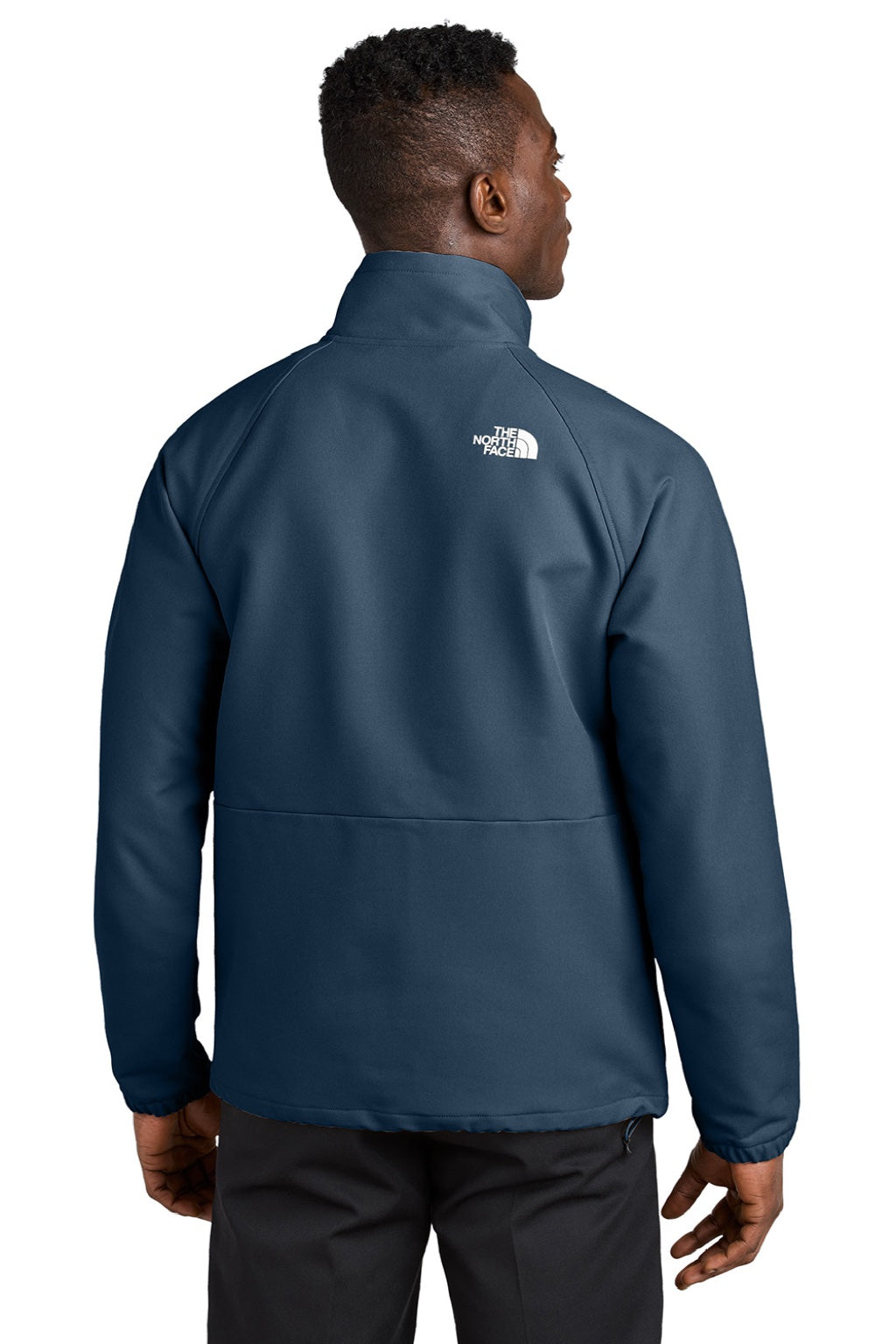 The North Face NF0A8BUD Mens Barr Lake Water Resistant Soft Shell Full Zip Jacket Heather Dark Shady Blue Model Back