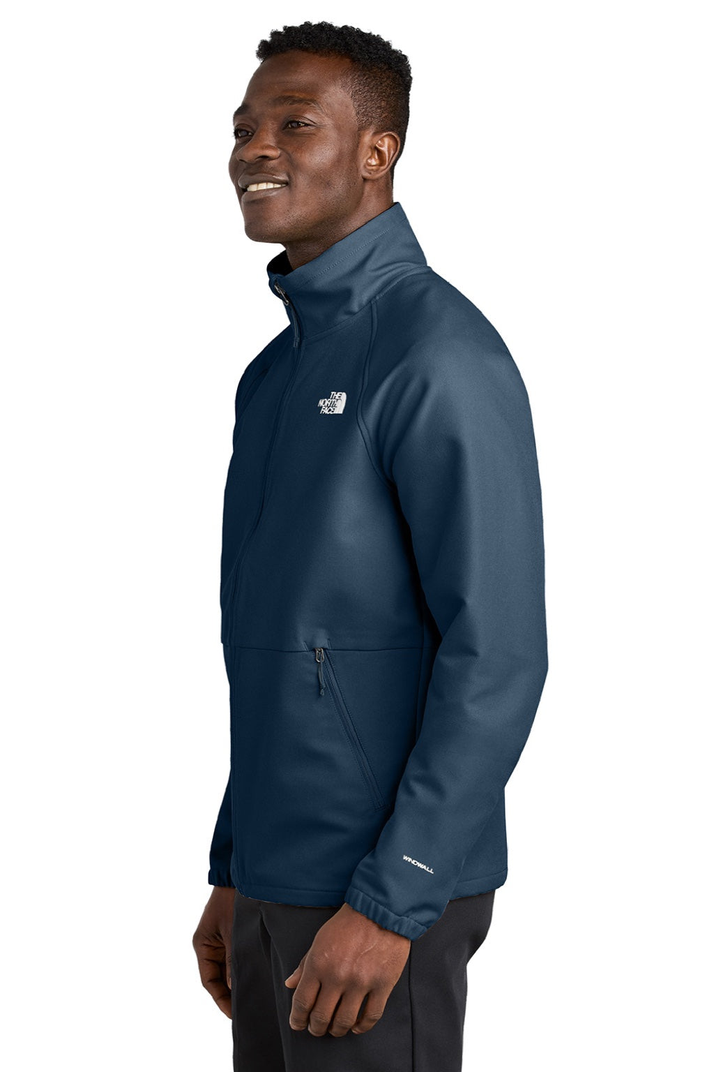 The North Face NF0A8BUD Mens Barr Lake Water Resistant Soft Shell Full Zip Jacket Heather Dark Shady Blue Model Side