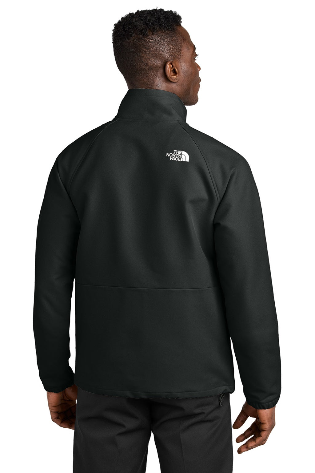 The North Face NF0A8BUD Mens Barr Lake Water Resistant Soft Shell Full Zip Jacket Heather Black Model Back