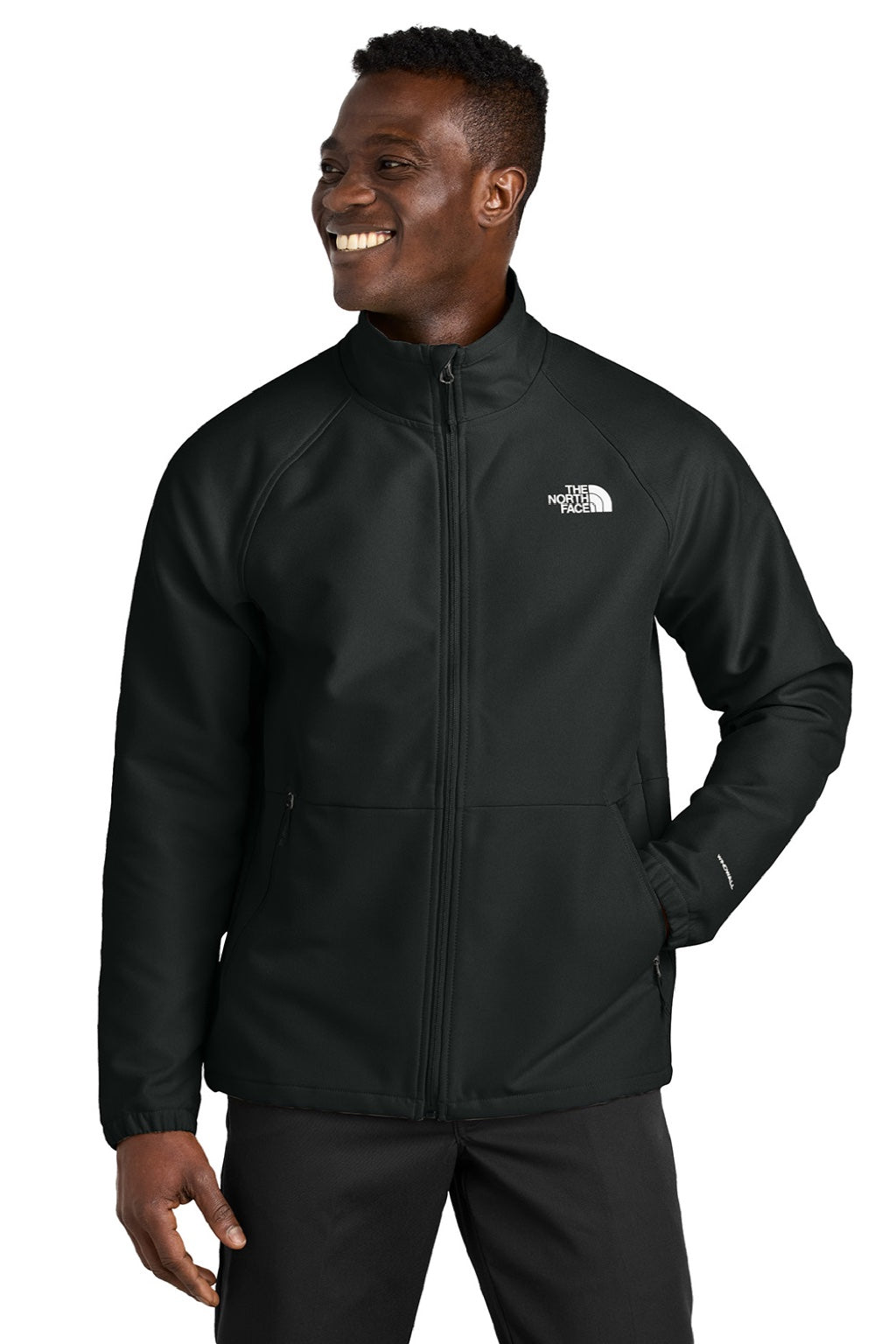 The North Face NF0A8BUD Mens Barr Lake Water Resistant Soft Shell Full Zip Jacket Heather Black Model Front