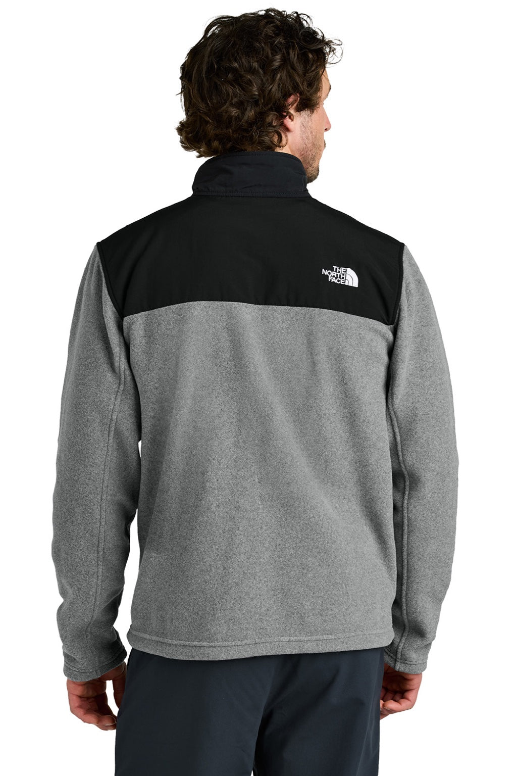 The North Face NF0A8BUQ Mens Highest Peak Fleece Full Zip Jacket Heather Medium Grey/Black Model Back
