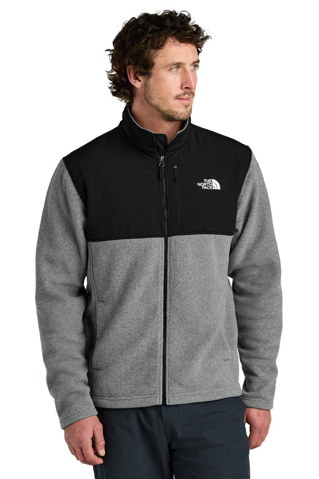 The North Face NF0A8BUQ Mens Highest Peak Fleece Full Zip Jacket Heather Medium Grey/Black Model Front