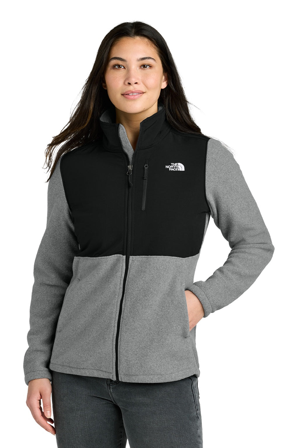The North Face Womens Highest Peak Fleece Full Zip Jacket Heather Medium Grey/Black