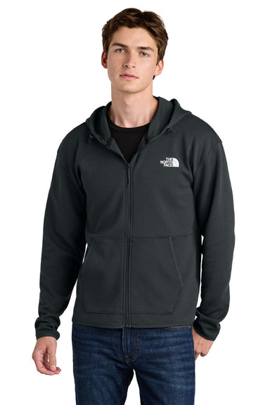 The North Face NF0A8BUS Mens Double Knit Full Zip Hooded Sweatshirt Hoodie w/ Pockets Asphalt Grey Model Front