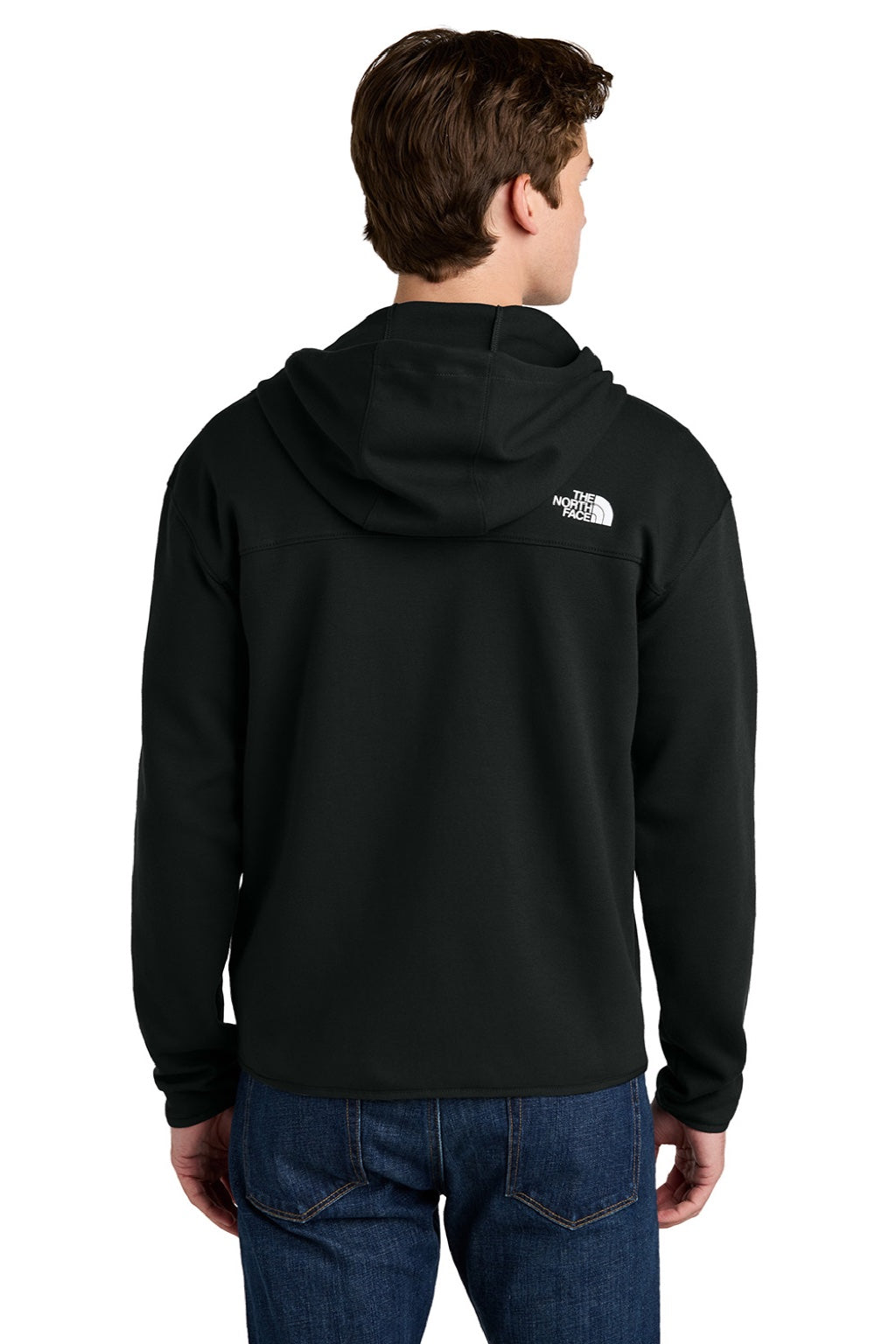 The North Face NF0A8BUS Mens Double Knit Full Zip Hooded Sweatshirt Hoodie w/ Pockets Black Model Back