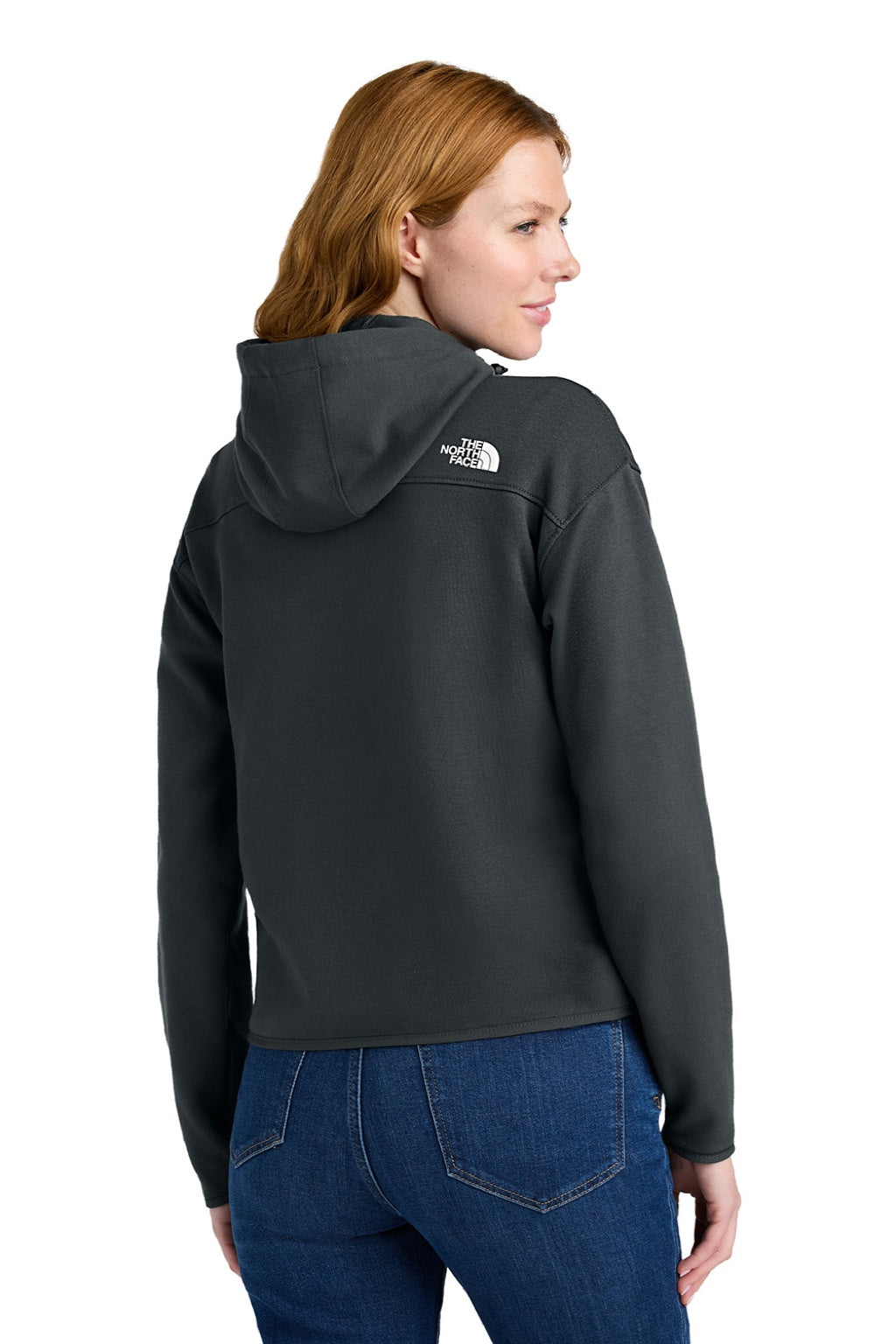 The North Face NF0A8BUT Womens Double Knit Full Zip Hooded Sweatshirt Hoodie w/ Pockets Asphalt Grey Model Back