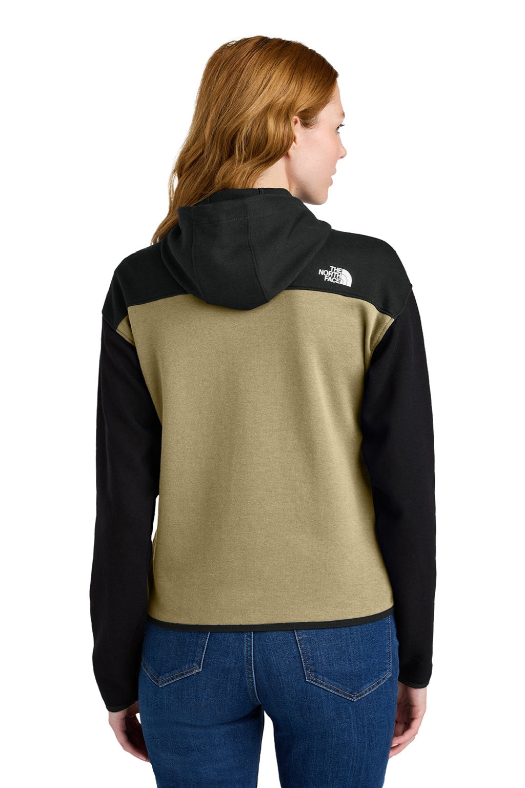 The North Face NF0A8BUT Womens Double Knit Full Zip Hooded Sweatshirt Hoodie w/ Pockets Khaki Stone/Black Model Back