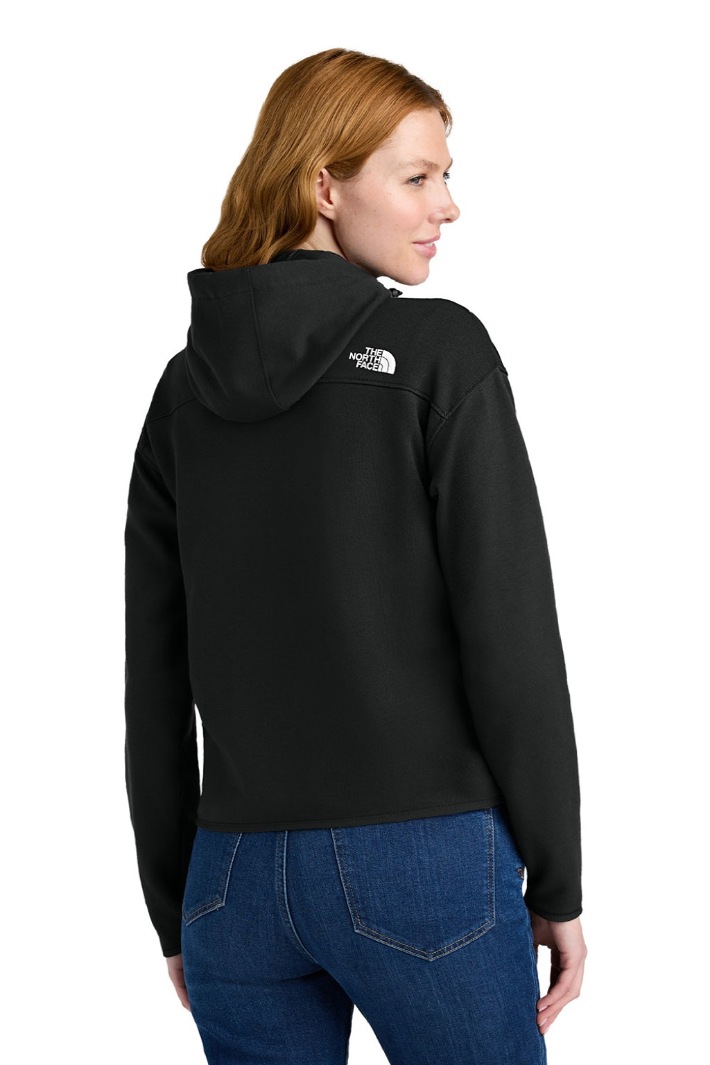 The North Face NF0A8BUT Womens Double Knit Full Zip Hooded Sweatshirt Hoodie w/ Pockets Black Model Back