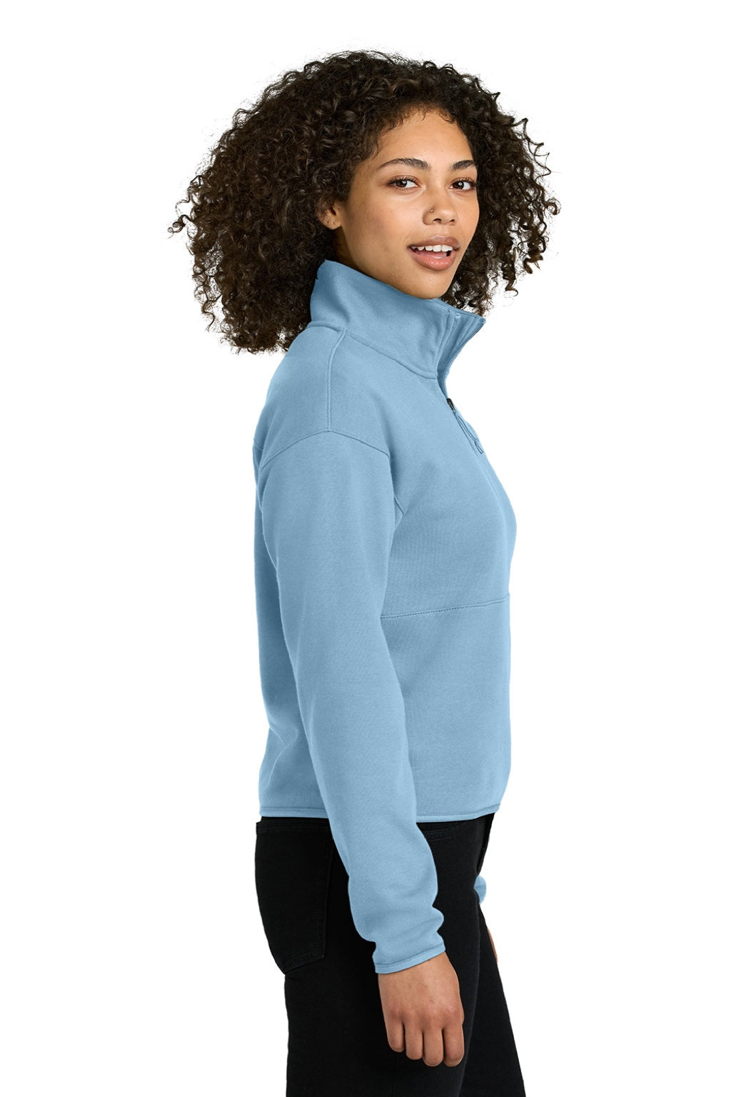 The North Face NF0A8C5H Womens Double Knit 1/4 Zip Fleece Jacket Steel Blue Model Side