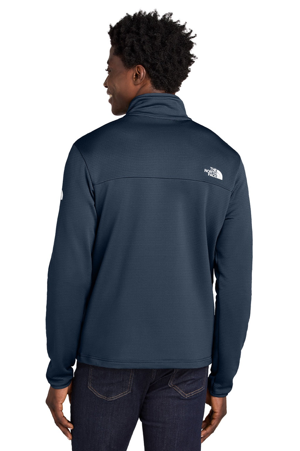 The North Face NF0A8ENJ Mens Aim Fleece 1/4 Zip Sweatshirt Summit Navy Blue Model Back