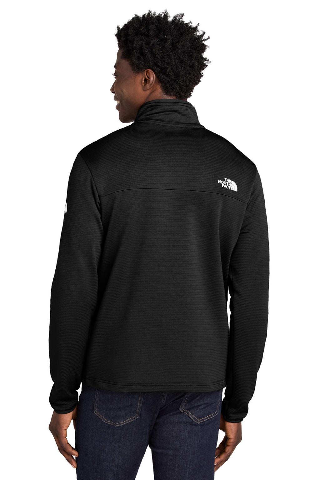 The North Face NF0A8ENJ Mens Aim Fleece 1/4 Zip Sweatshirt Black Model Back