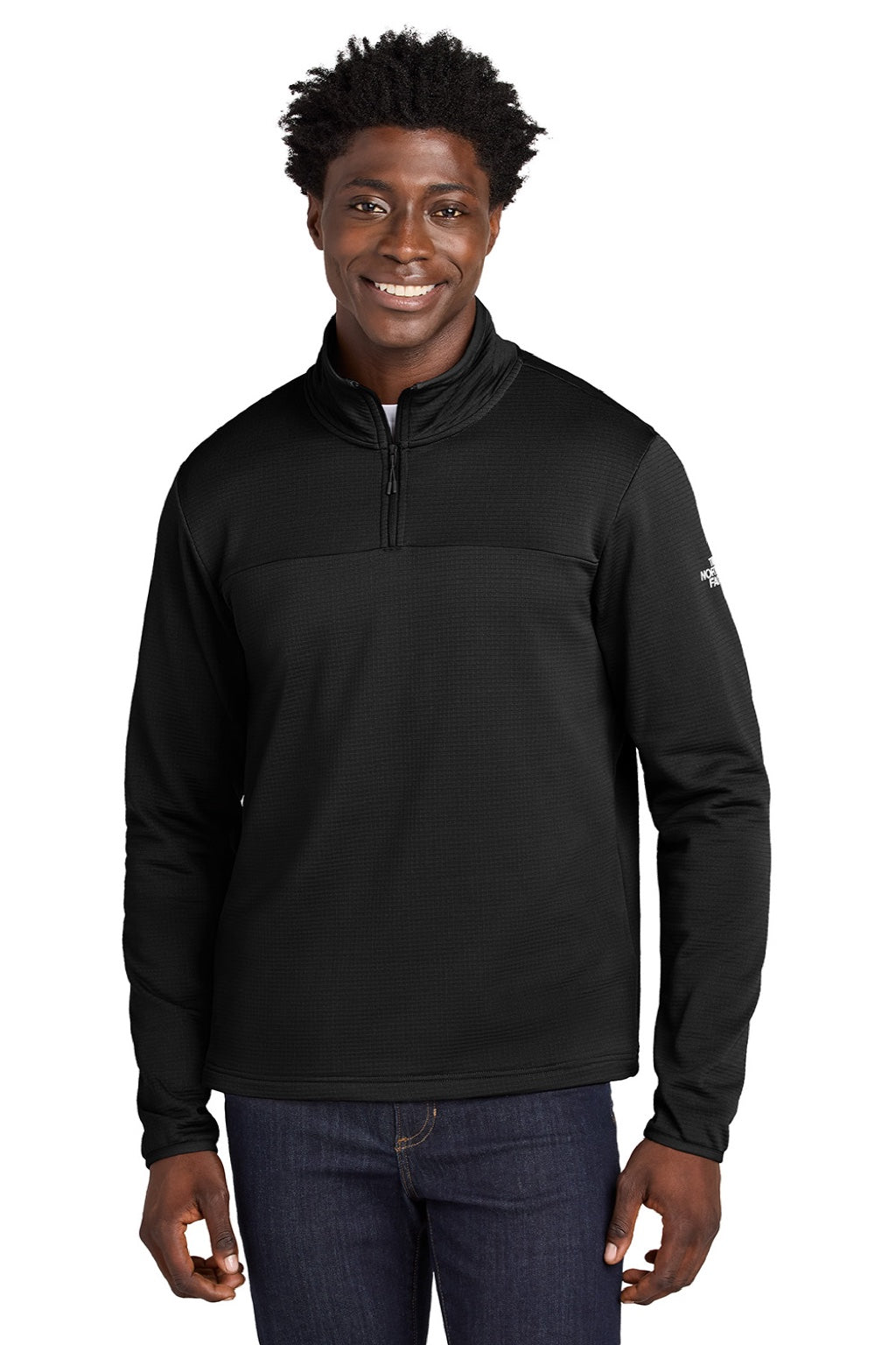 The North Face NF0A8ENJ Mens Aim Fleece 1/4 Zip Sweatshirt Black Model Front