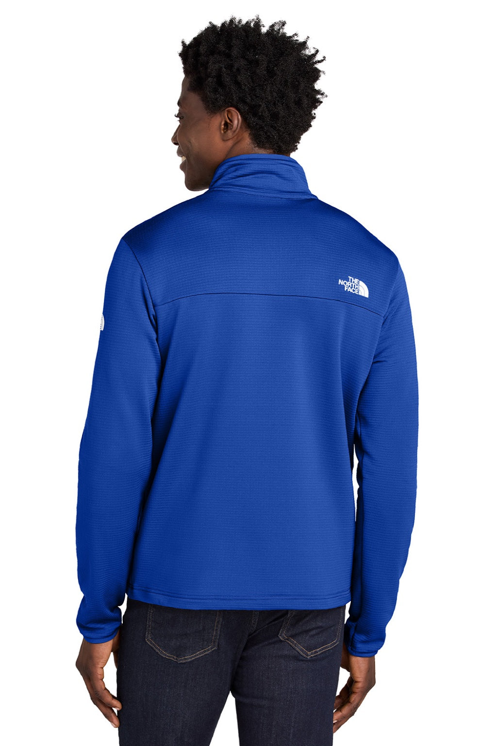 The North Face NF0A8ENJ Mens Aim Fleece 1/4 Zip Sweatshirt Blue Model Back