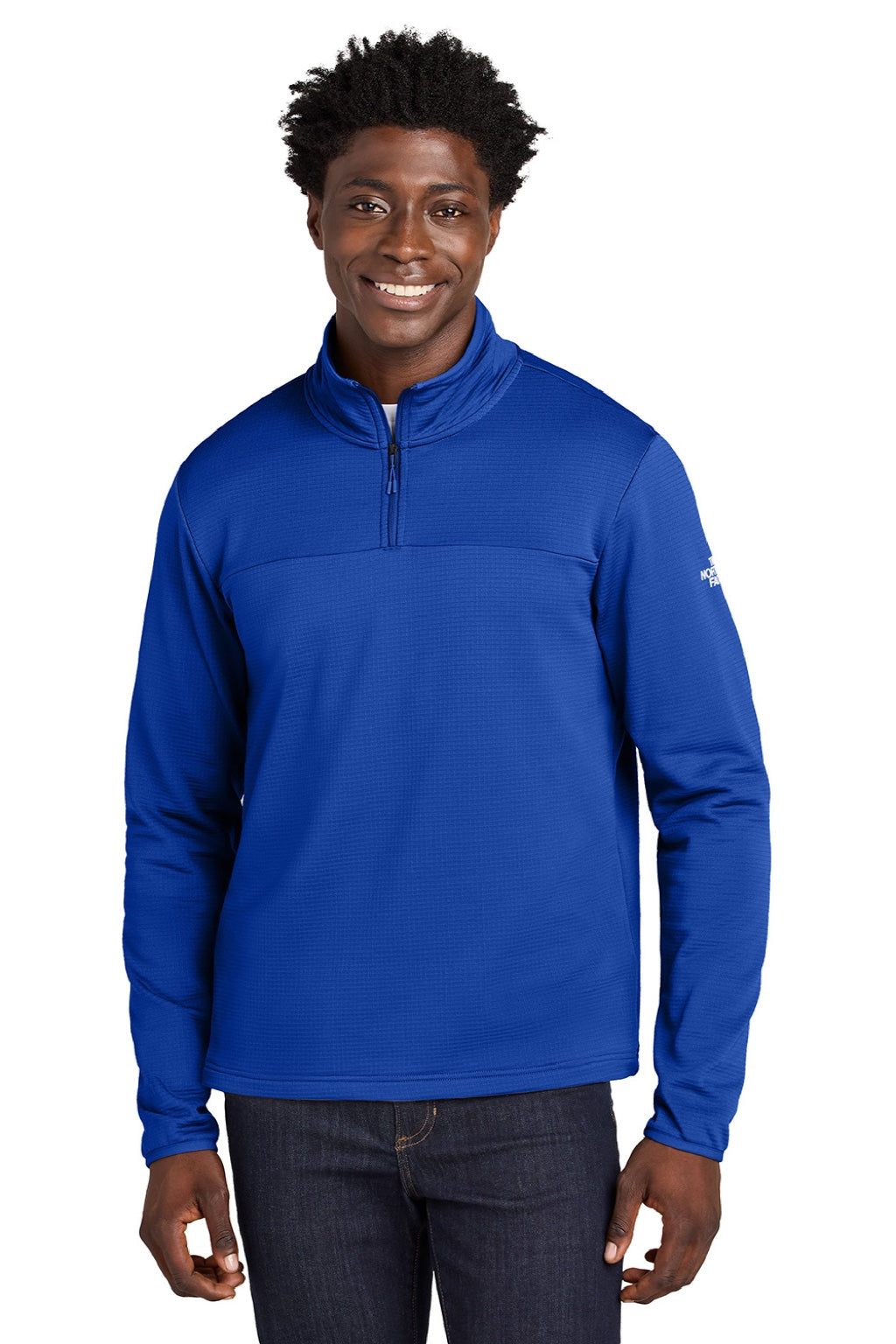 The North Face NF0A8ENJ Mens Aim Fleece 1/4 Zip Sweatshirt Blue Model Front