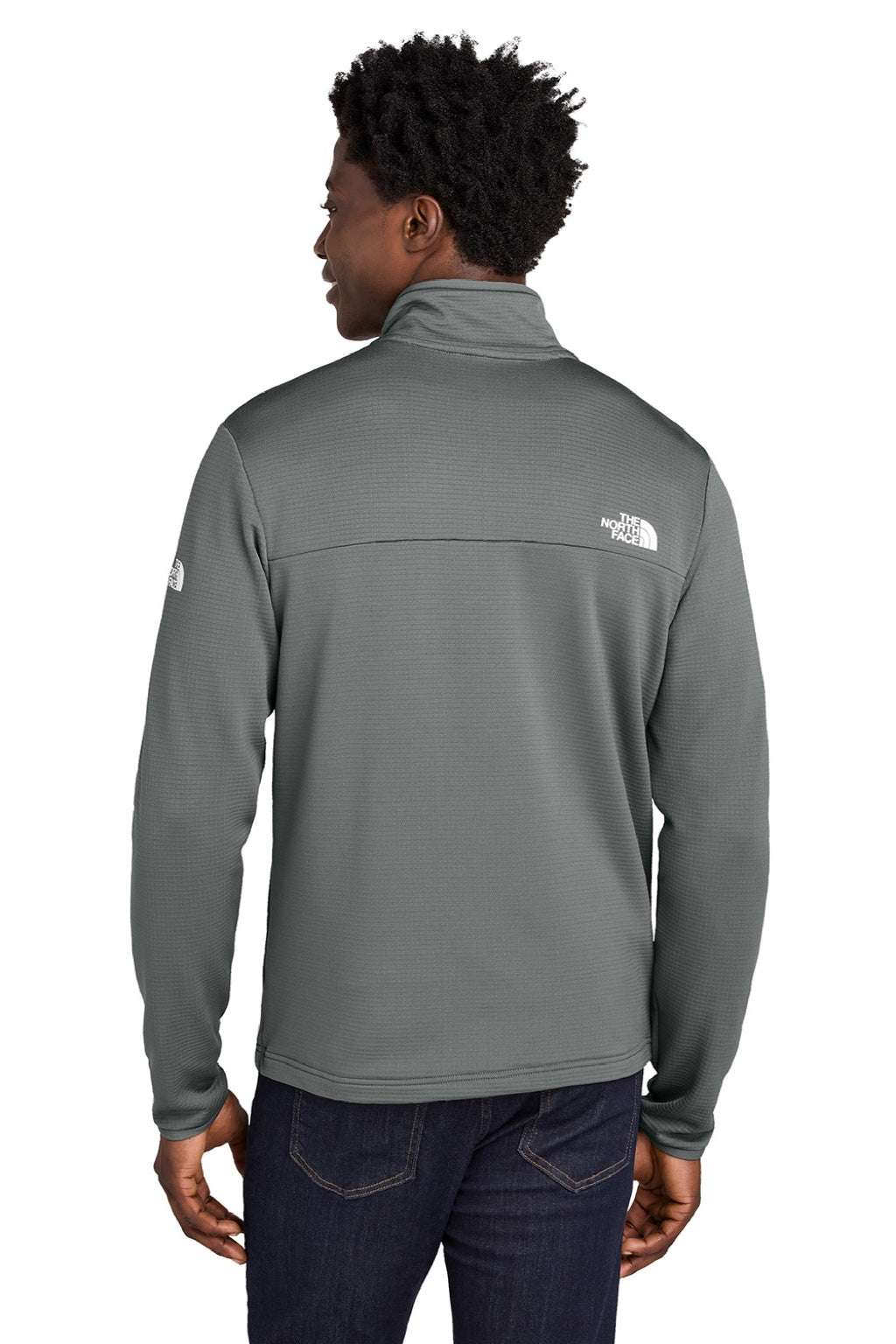 The North Face NF0A8ENK Mens Aim Fleece Full Zip Jacket Smoked Pearl Grey Model Back