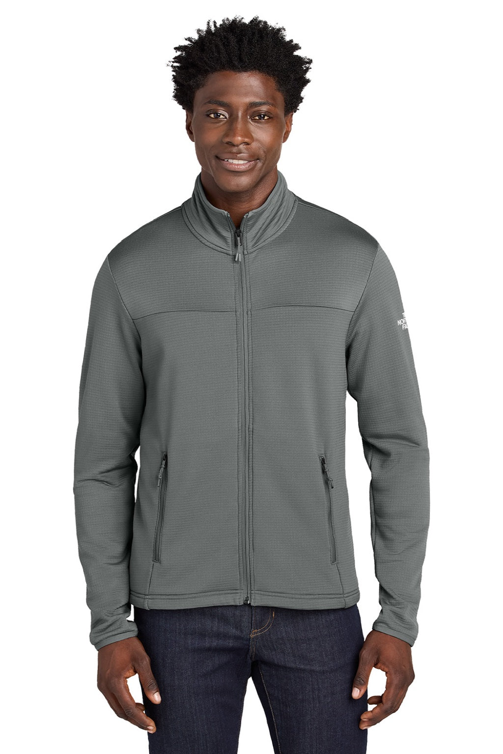 The North Face NF0A8ENK Mens Aim Fleece Full Zip Jacket Smoked Pearl Grey Model Front