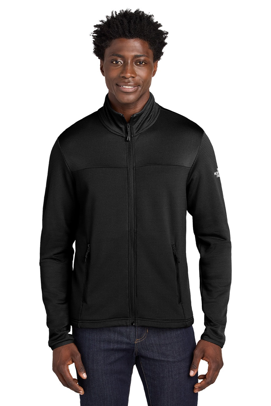 The North Face NF0A8ENK Mens Aim Fleece Full Zip Jacket Black Model Front