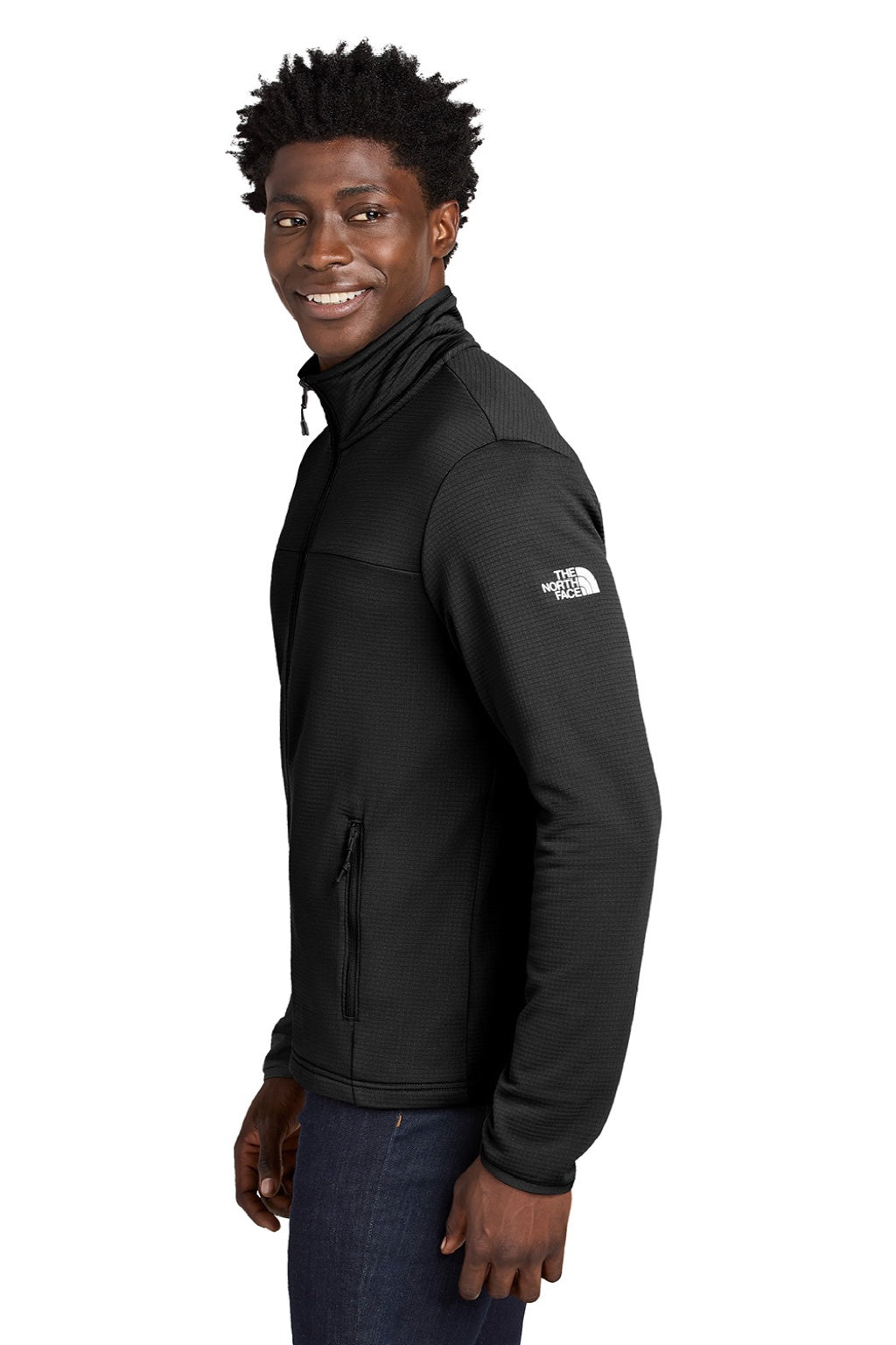 The North Face NF0A8ENK Mens Aim Fleece Full Zip Jacket Black Model Side