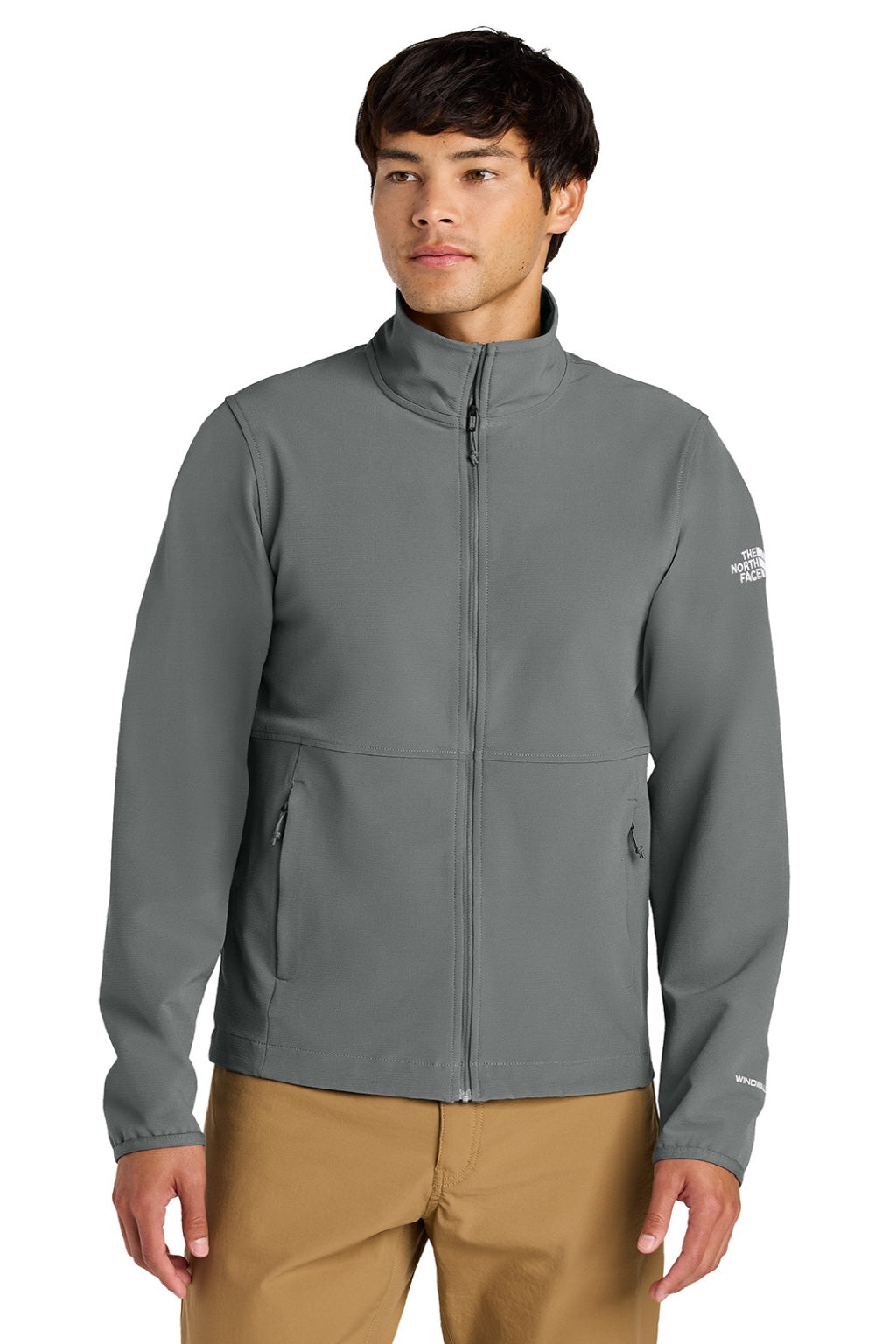 The North Face NF0A8ENN Mens Edge Stretch Wind & Water Resistant Full Zip Soft Shell Jacket Smoked Pearl Grey Model Front