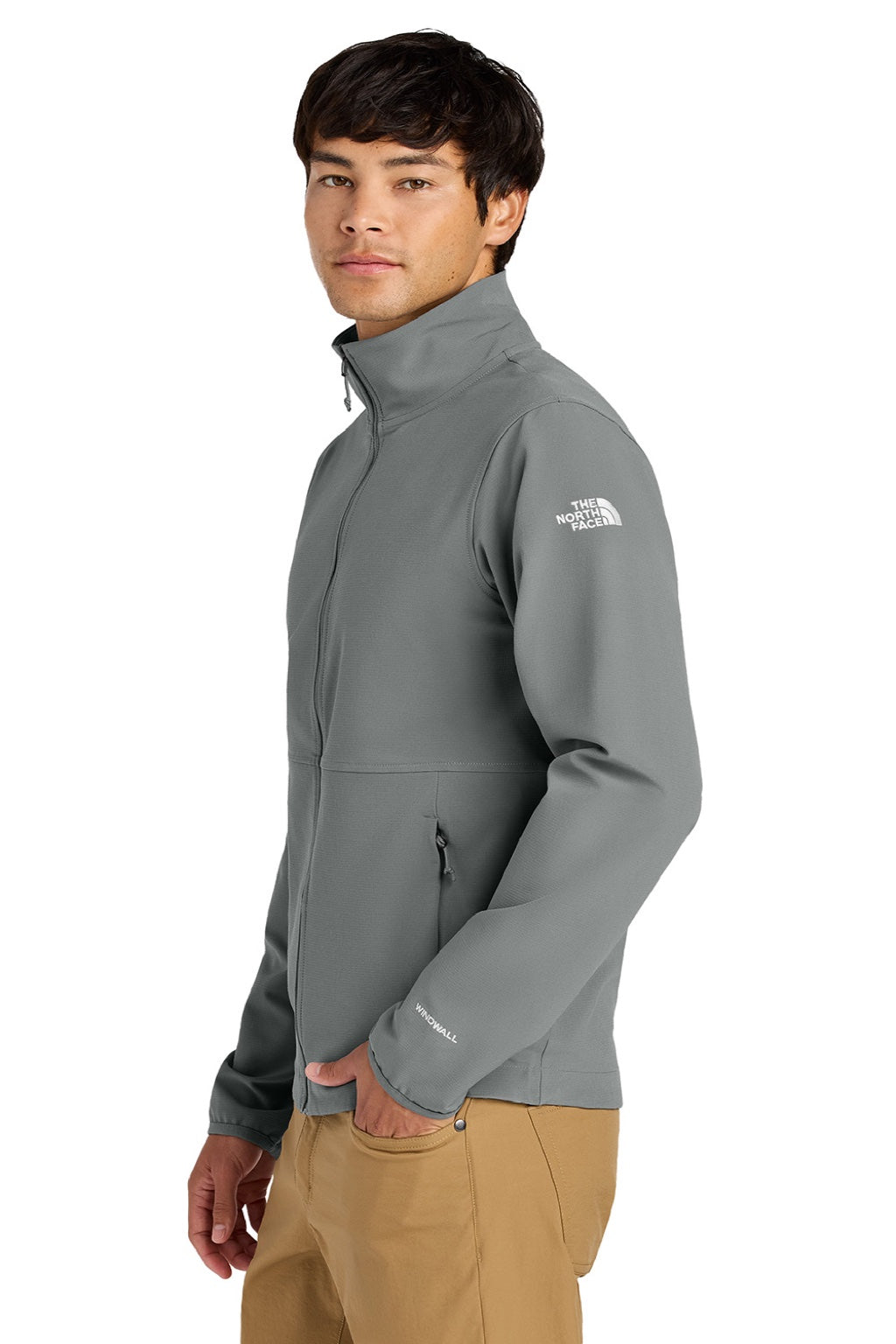 The North Face NF0A8ENN Mens Edge Stretch Wind & Water Resistant Full Zip Soft Shell Jacket Smoked Pearl Grey Model Side