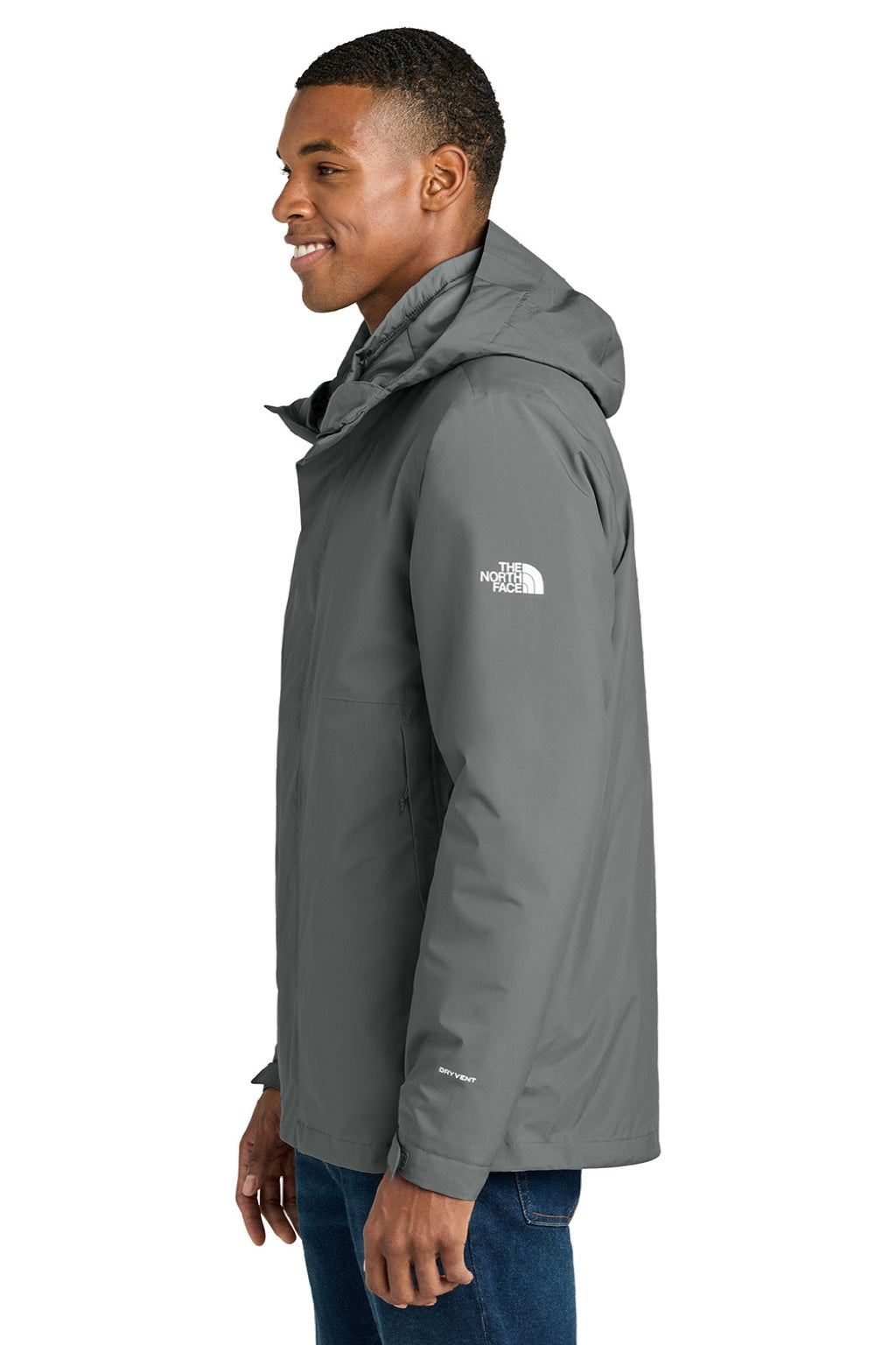 The North Face NF0A8FQH Mens Castle Valley Triclimate Full Zip 3 in 1 Jacket Smoked Pearl Grey Model Side
