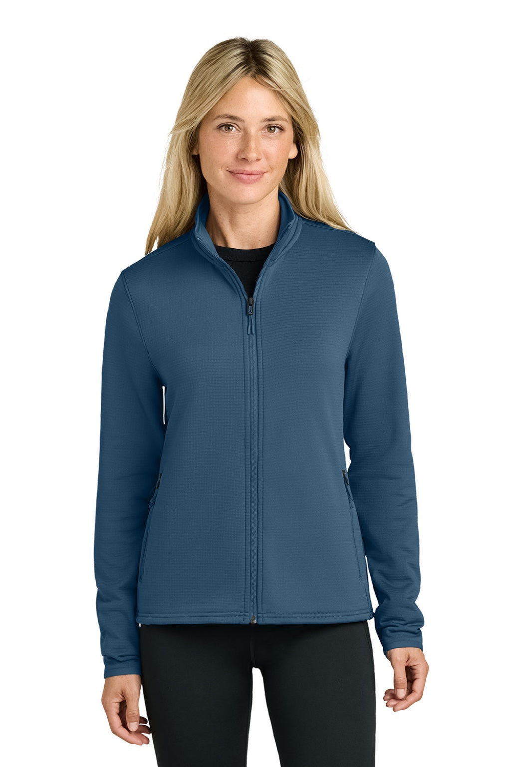 The North Face NF0A8FQJ Womens Aim Full Zip Fleece Jacket Shady Blue Model Front