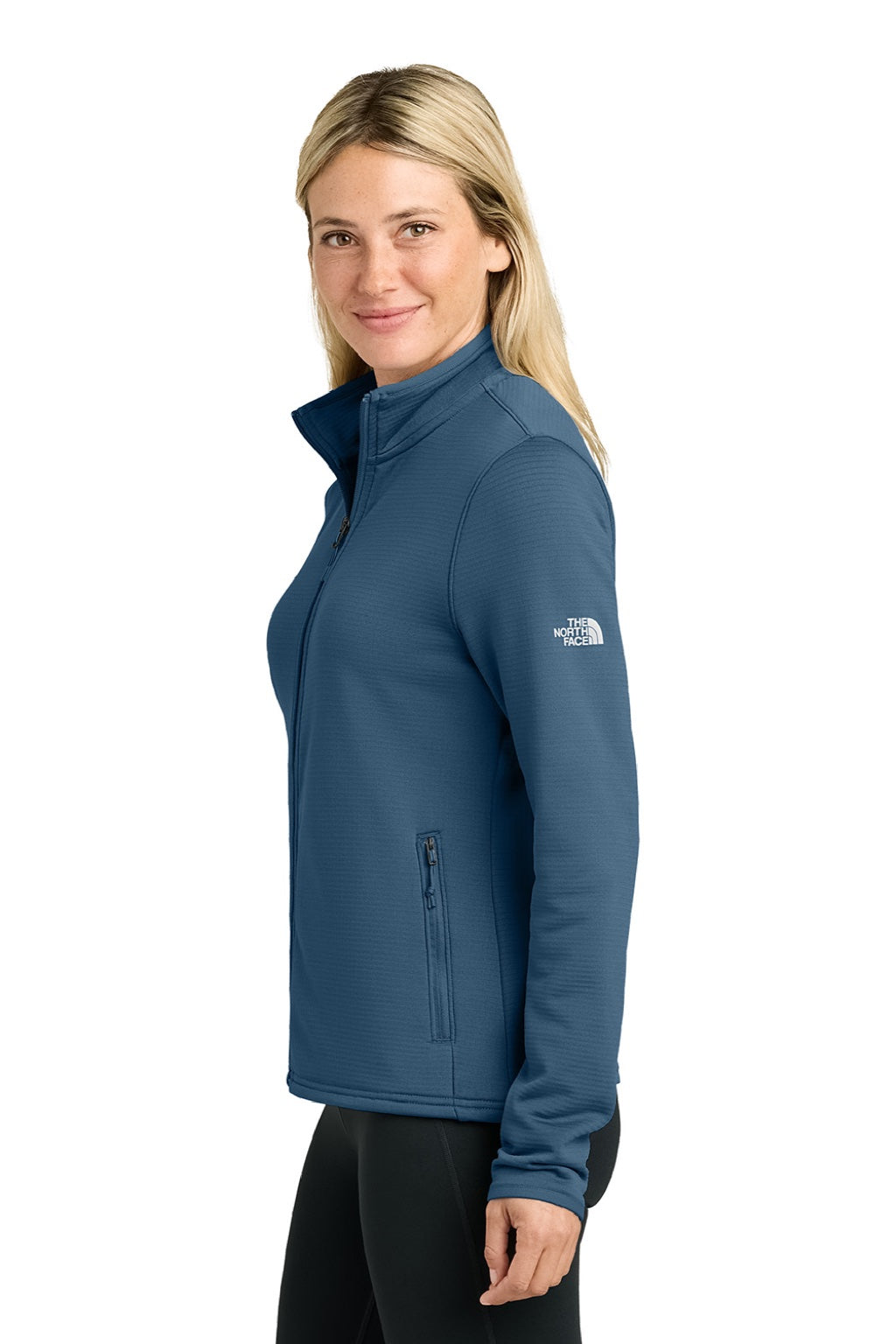 The North Face NF0A8FQJ Womens Aim Full Zip Fleece Jacket Shady Blue Model Side