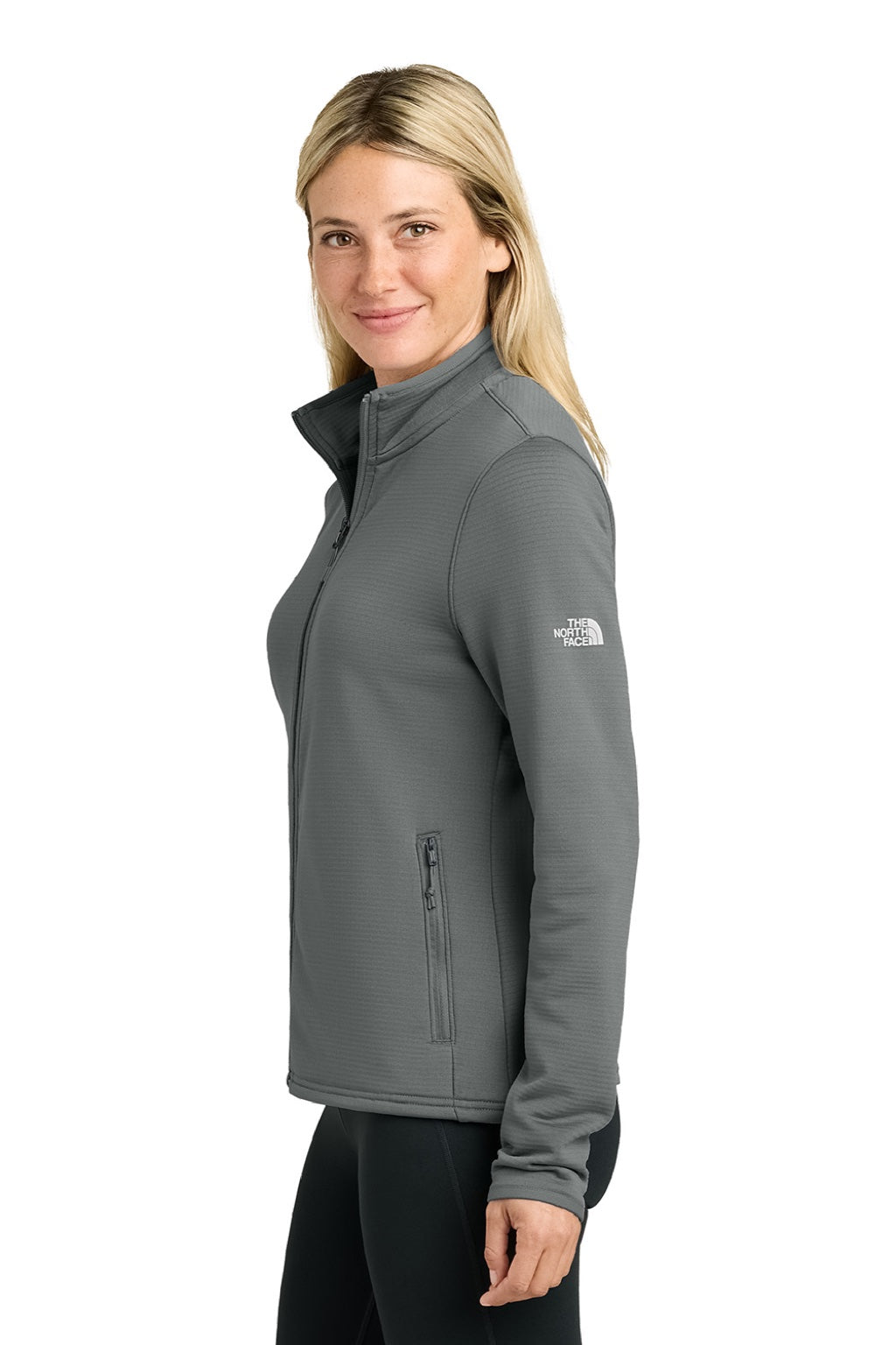 The North Face NF0A8FQJ Womens Aim Full Zip Fleece Jacket Smoked Pearl Grey Model Side