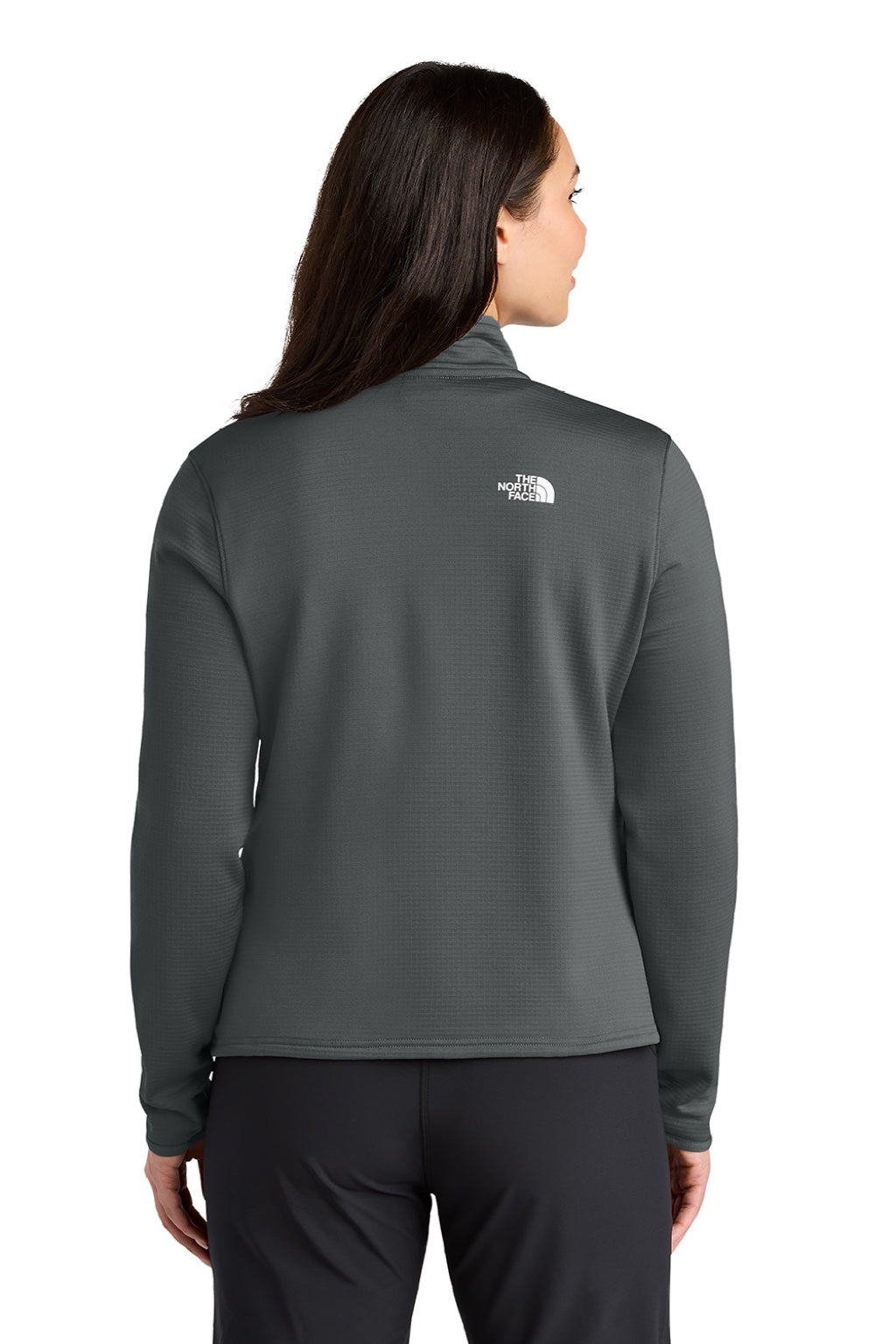 The North Face NF0A8FQK Womens Aim 1/4 Zip Fleece Sweatshirt Asphalt Grey Model Back