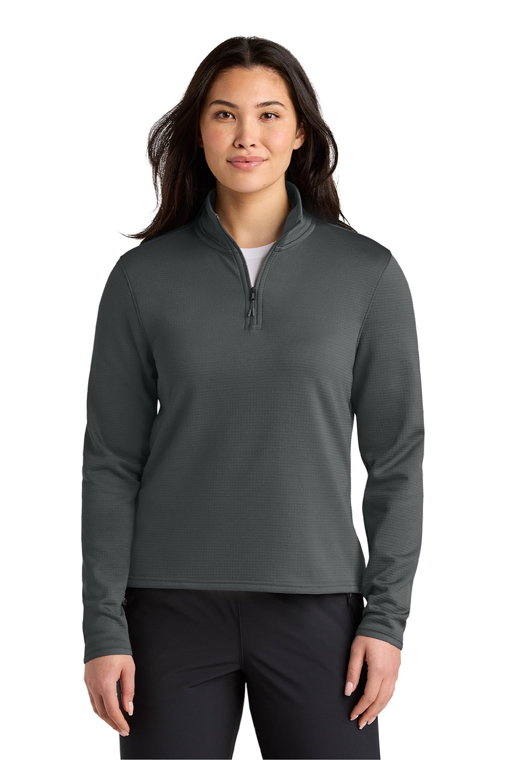 The North Face NF0A8FQK Womens Aim 1/4 Zip Fleece Sweatshirt Asphalt Grey Model Front