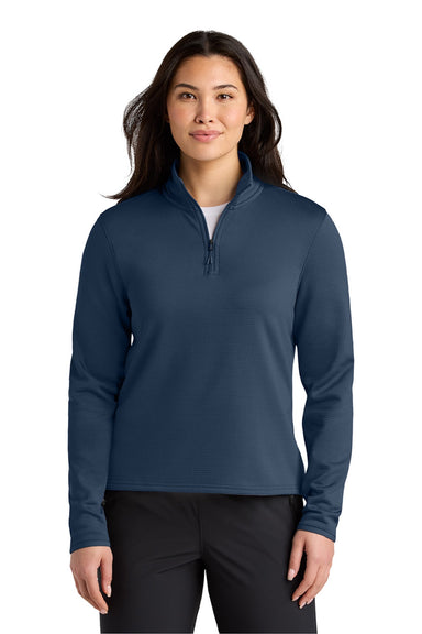 The North Face NF0A8FQK Womens Aim 1/4 Zip Fleece Sweatshirt Summit Navy Blue Model Front