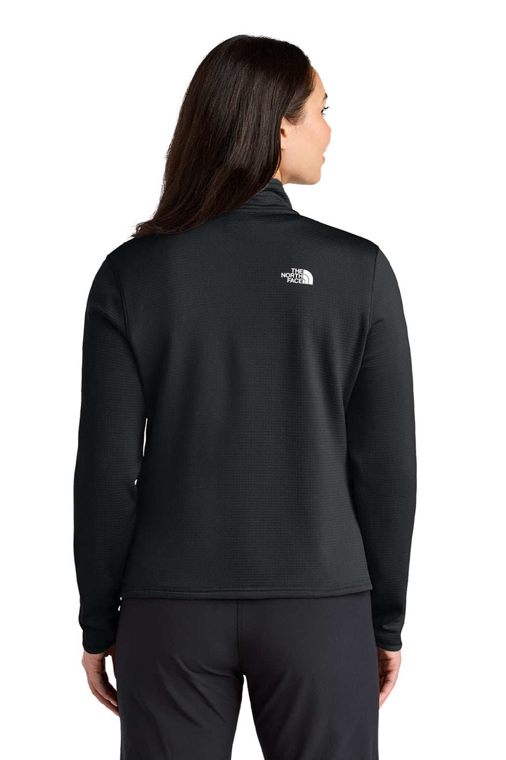The North Face NF0A8FQK Womens Aim 1/4 Zip Fleece Sweatshirt Black Model Back